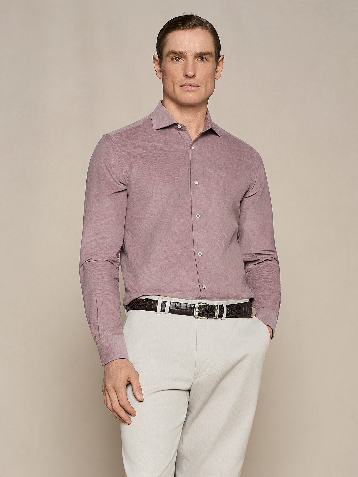 CAMICIA IN VELLUTO A COSTE MAUVE