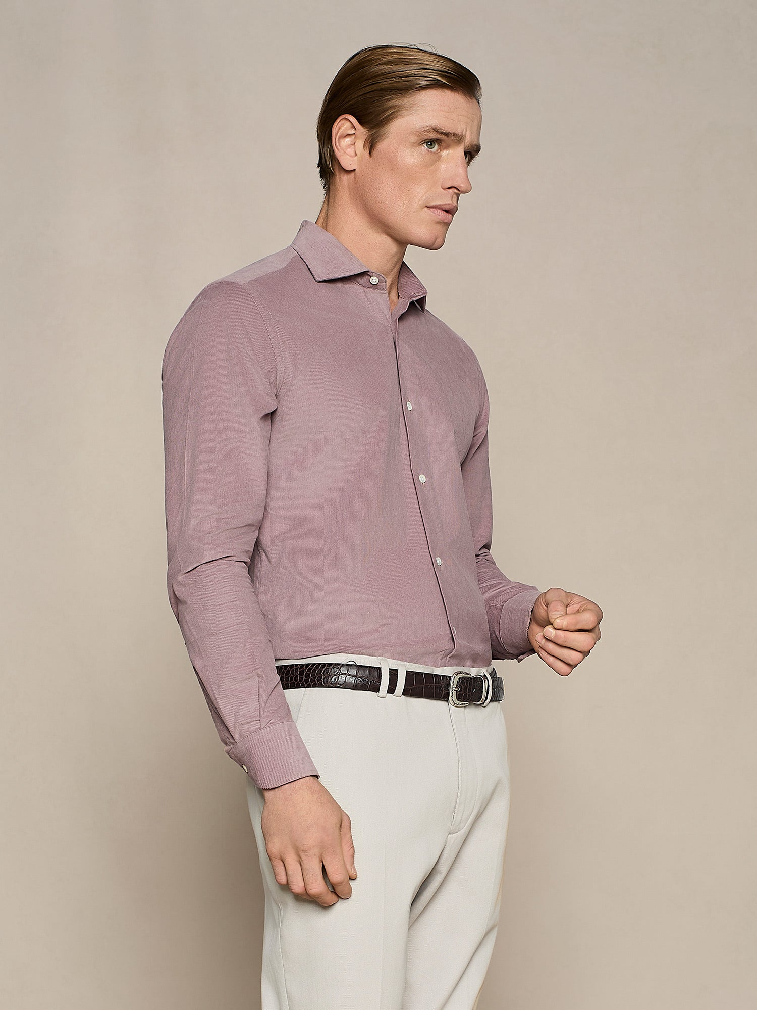 CAMICIA IN VELLUTO A COSTE MAUVE