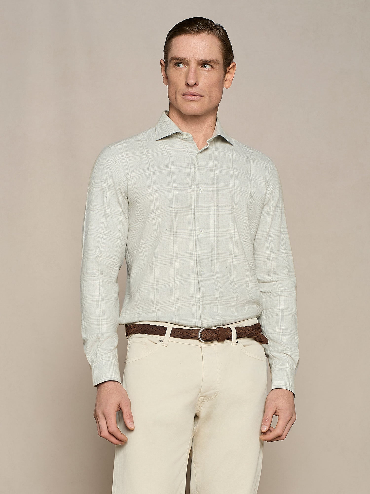 CAMICIA IN FLANELLA A QUADRI GRIGIO CHIARO