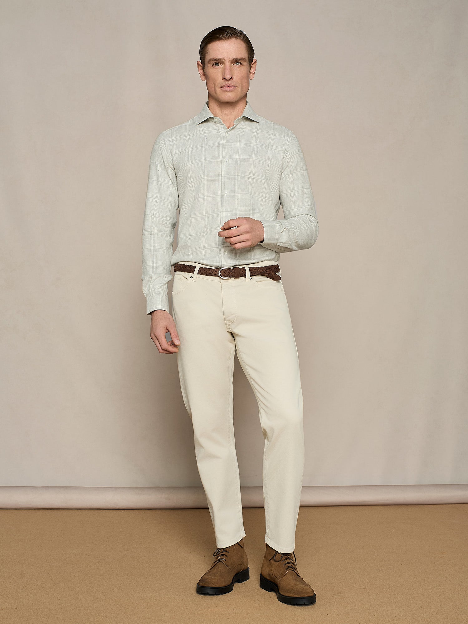 CAMICIA IN FLANELLA A QUADRI GRIGIO CHIARO
