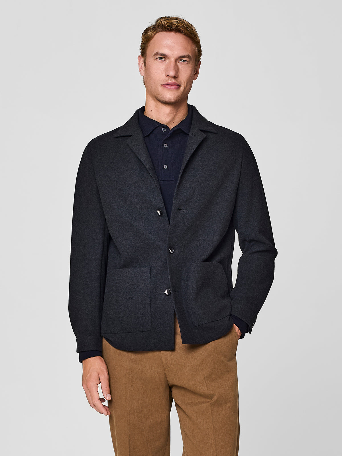Dark grey brushed jersey worker jacket