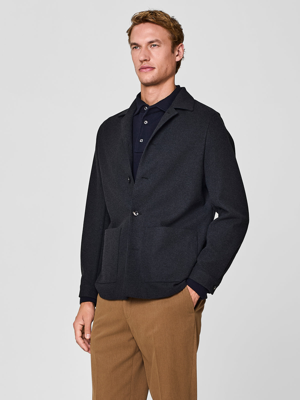 Dark grey brushed jersey worker jacket