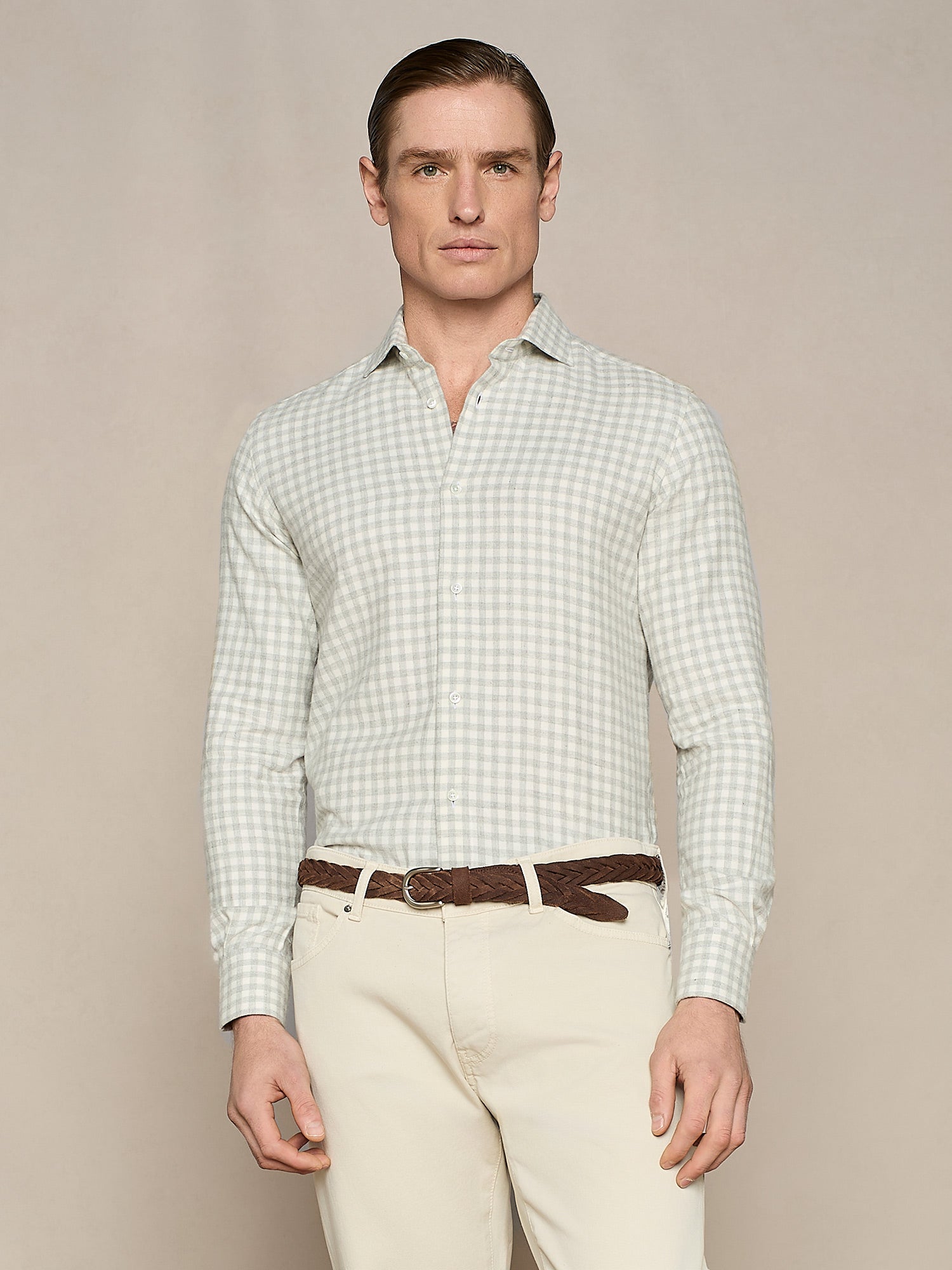 CAMICIA IN FLANELLA GALLES GRIGIO CHIARO
