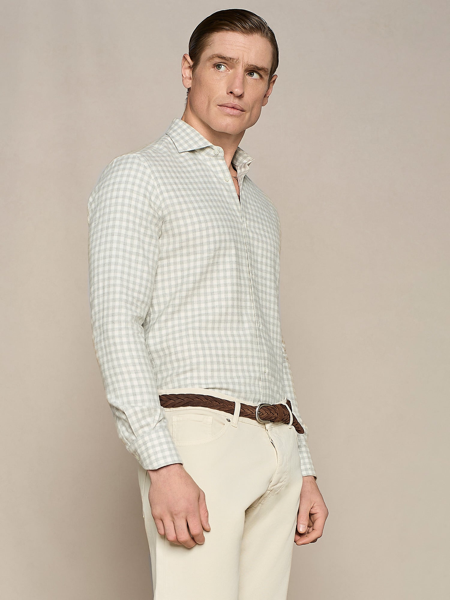CAMICIA IN FLANELLA GALLES GRIGIO CHIARO