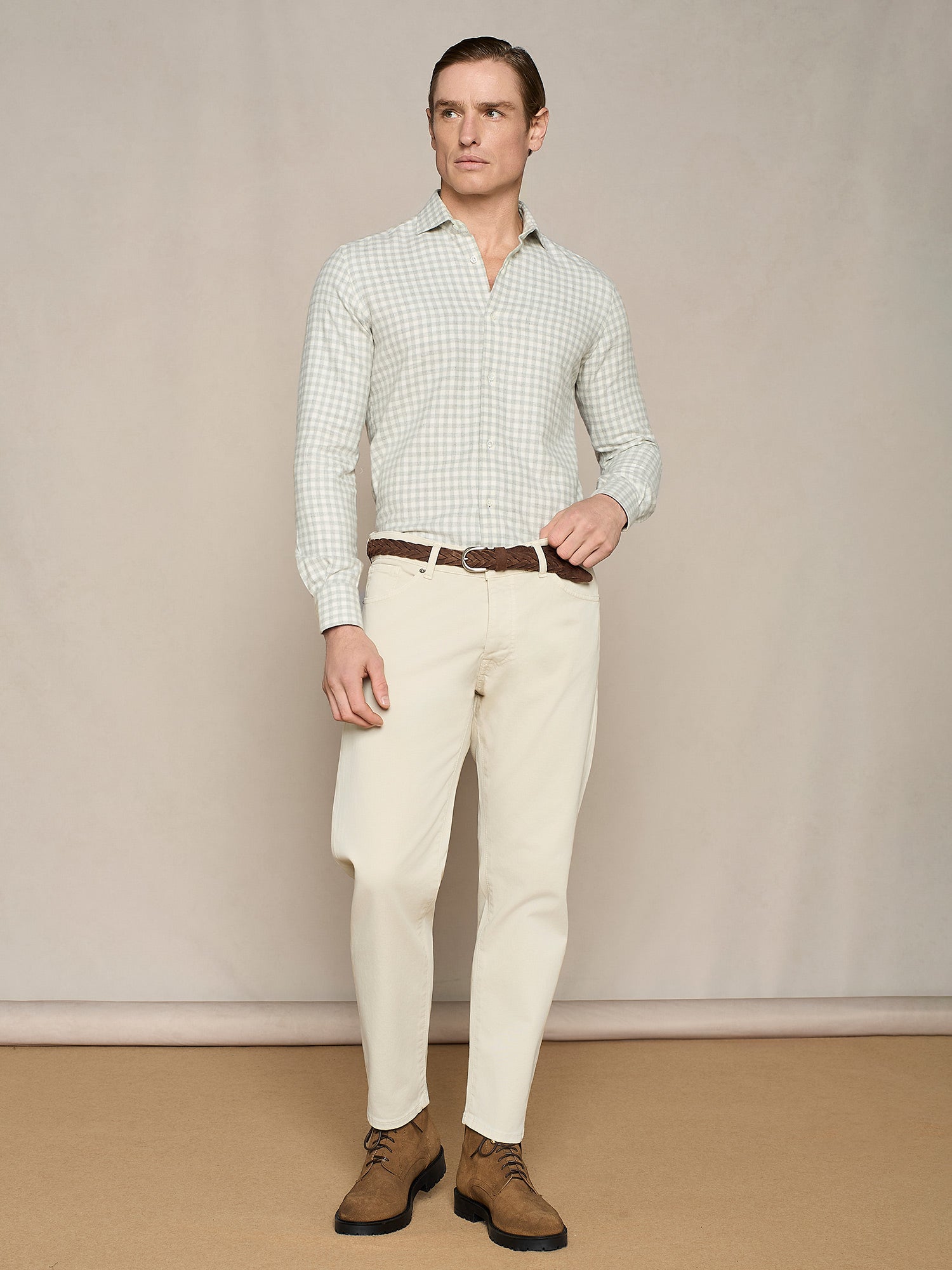CAMICIA IN FLANELLA GALLES GRIGIO CHIARO