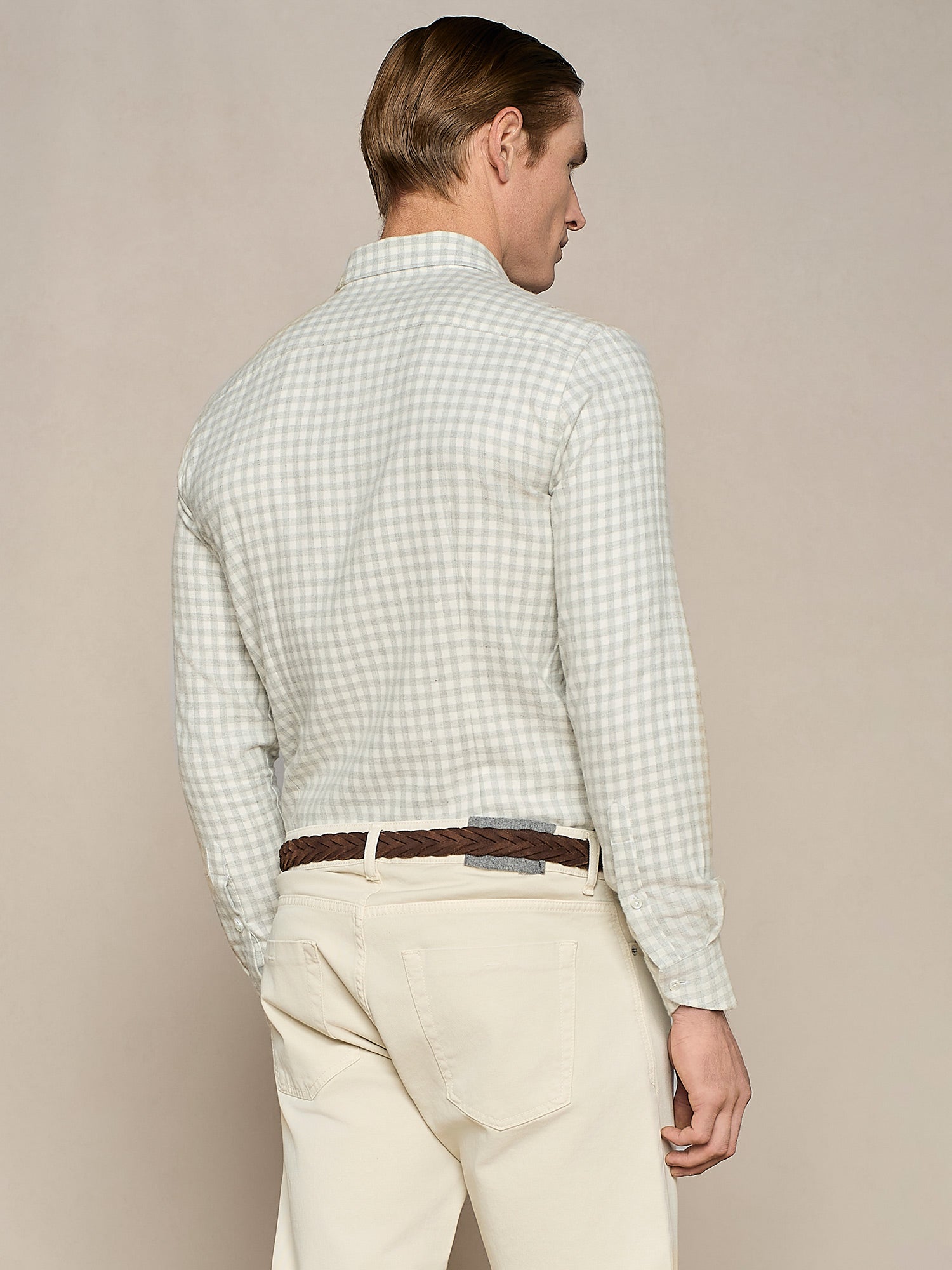 CAMICIA IN FLANELLA GALLES GRIGIO CHIARO