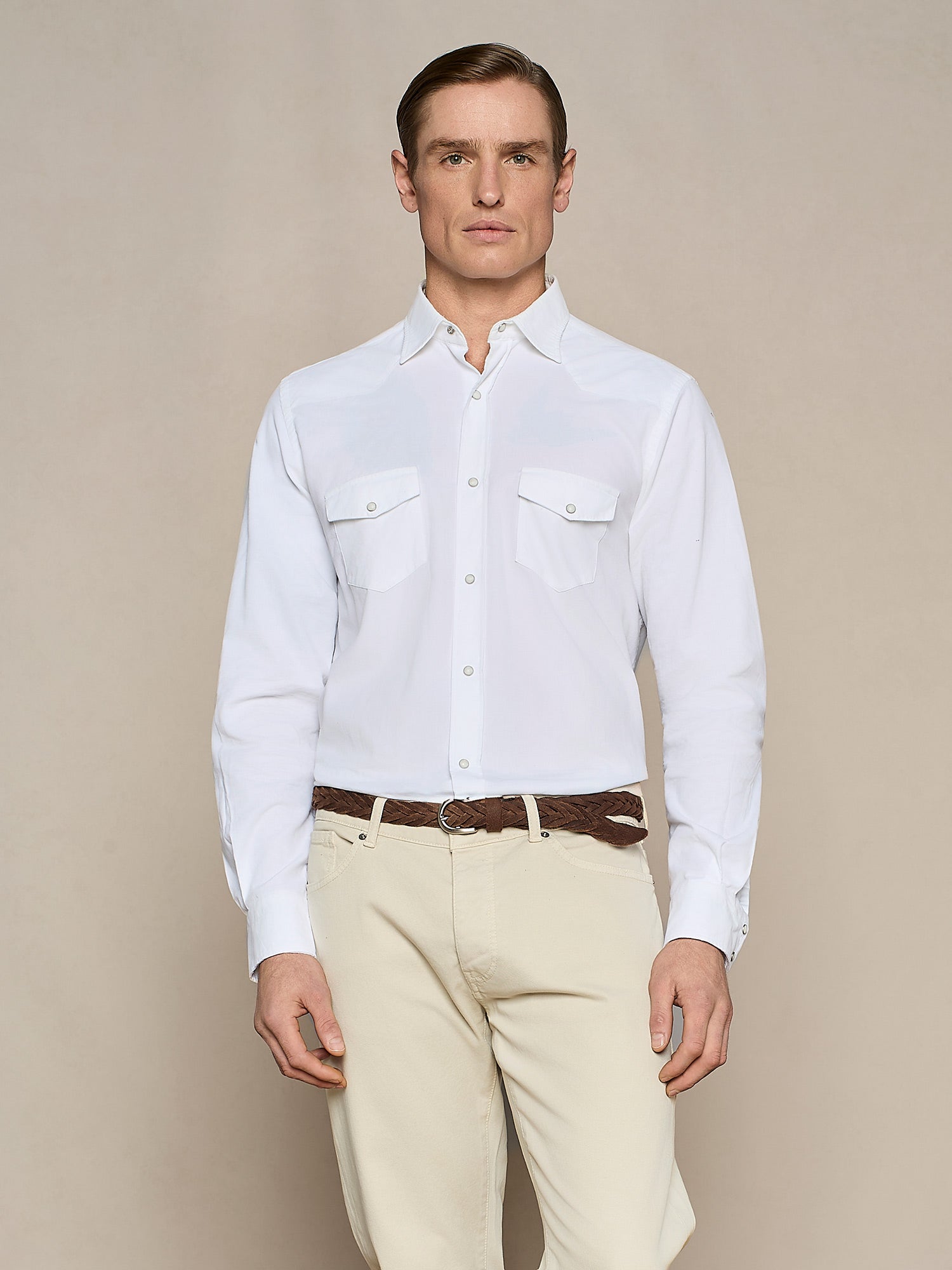 CAMICIA TEXANA IN VELLUTO A COSTINE BIANCA