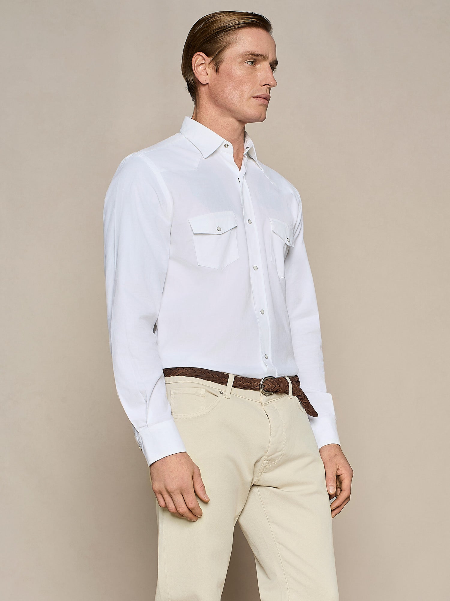 CAMICIA TEXANA IN VELLUTO A COSTINE BIANCA