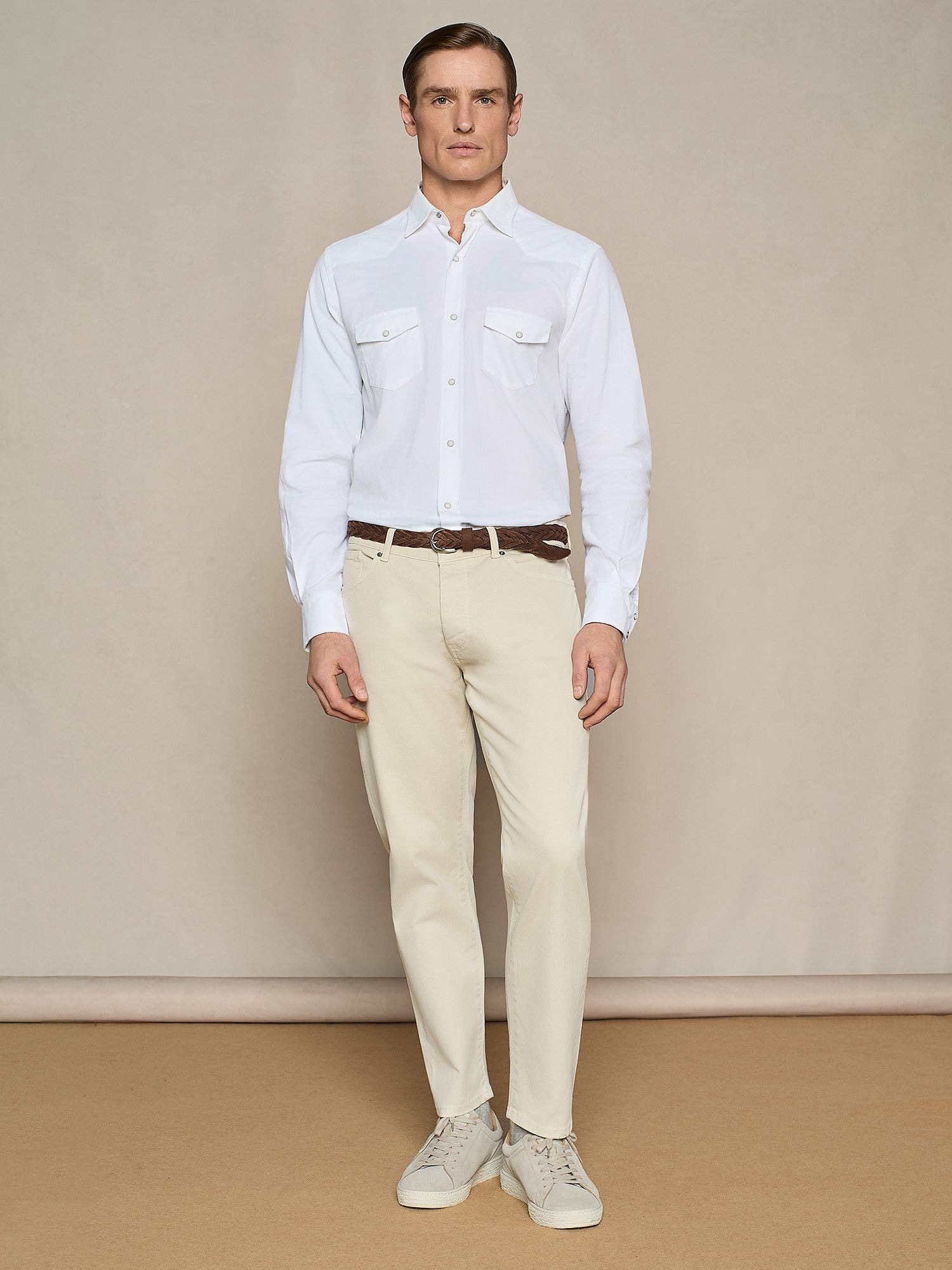 CAMICIA TEXANA IN VELLUTO A COSTINE BIANCA