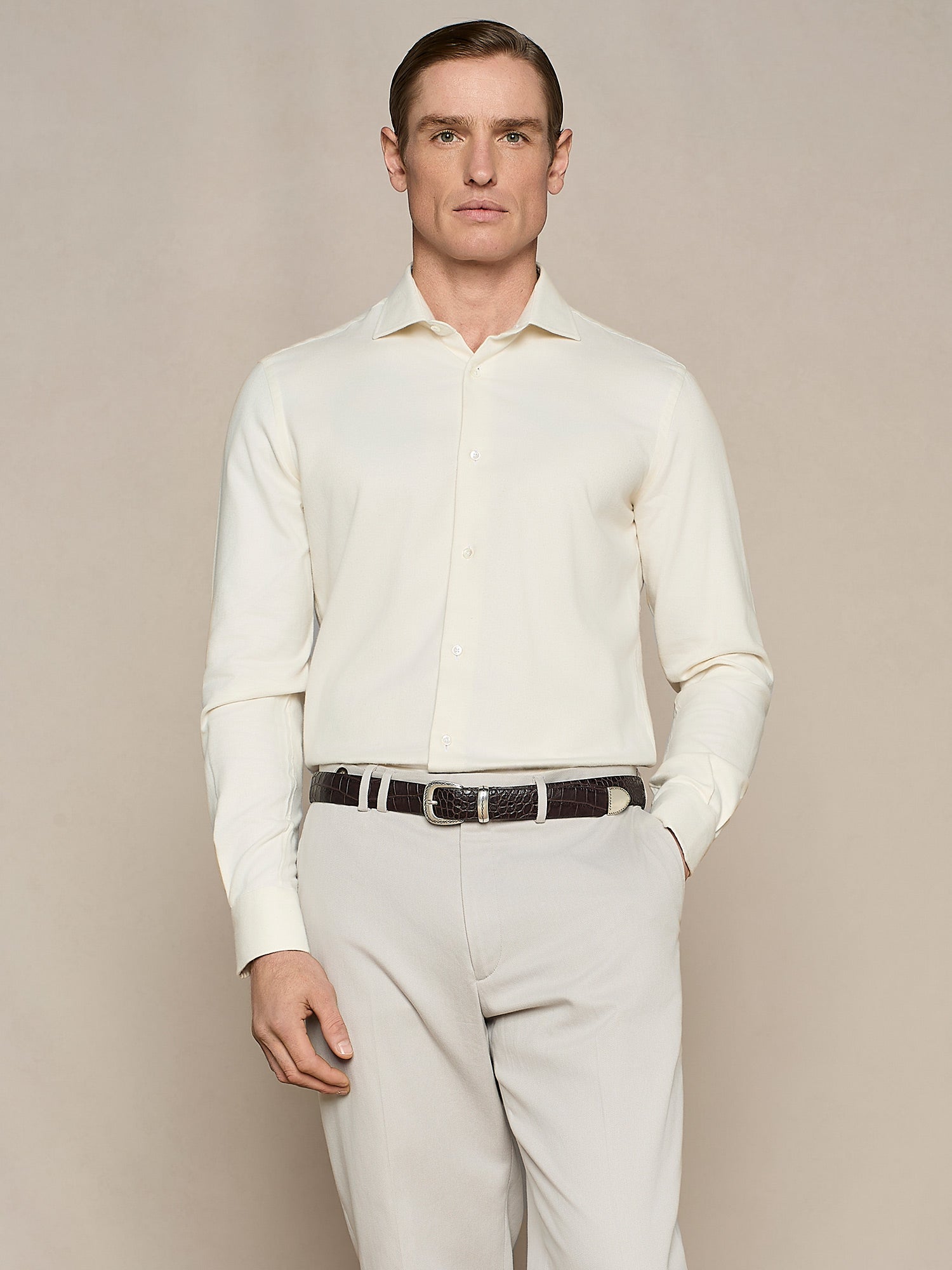 CAMICIA IN FLANELLA DIAGONALE BIANCO