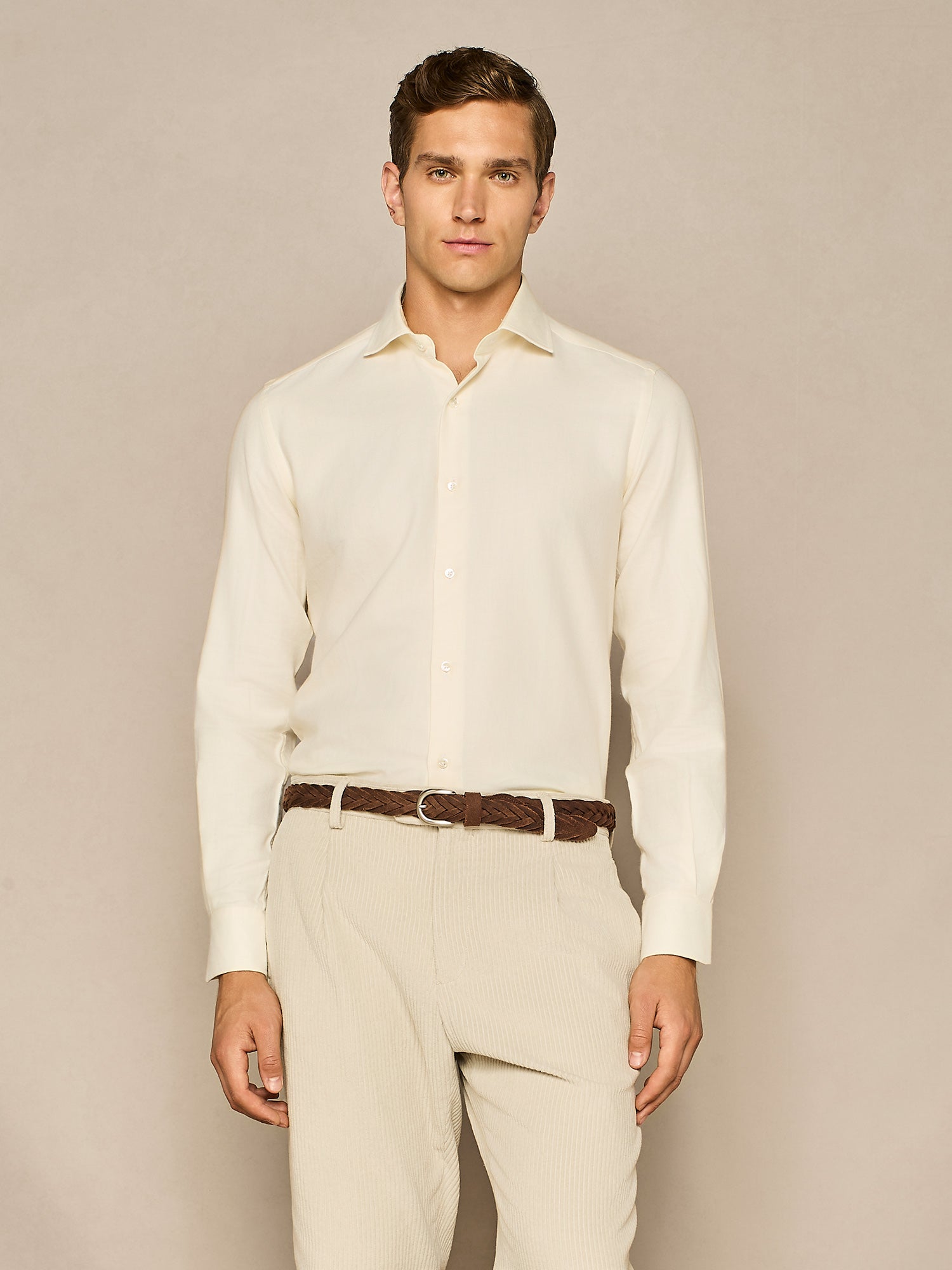WHITE HERRINGBONE FLANNEL SHIRT