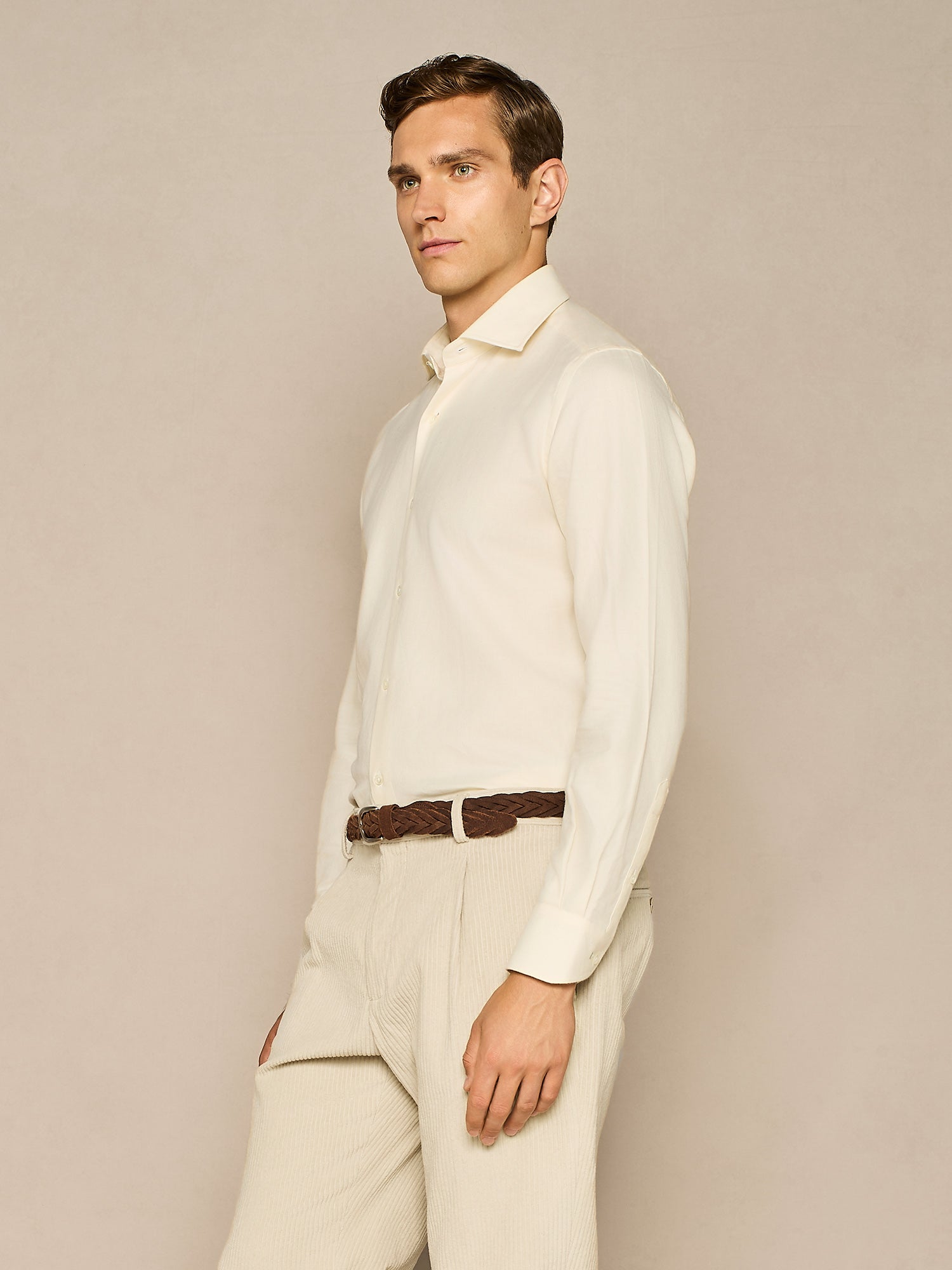 WHITE HERRINGBONE FLANNEL SHIRT