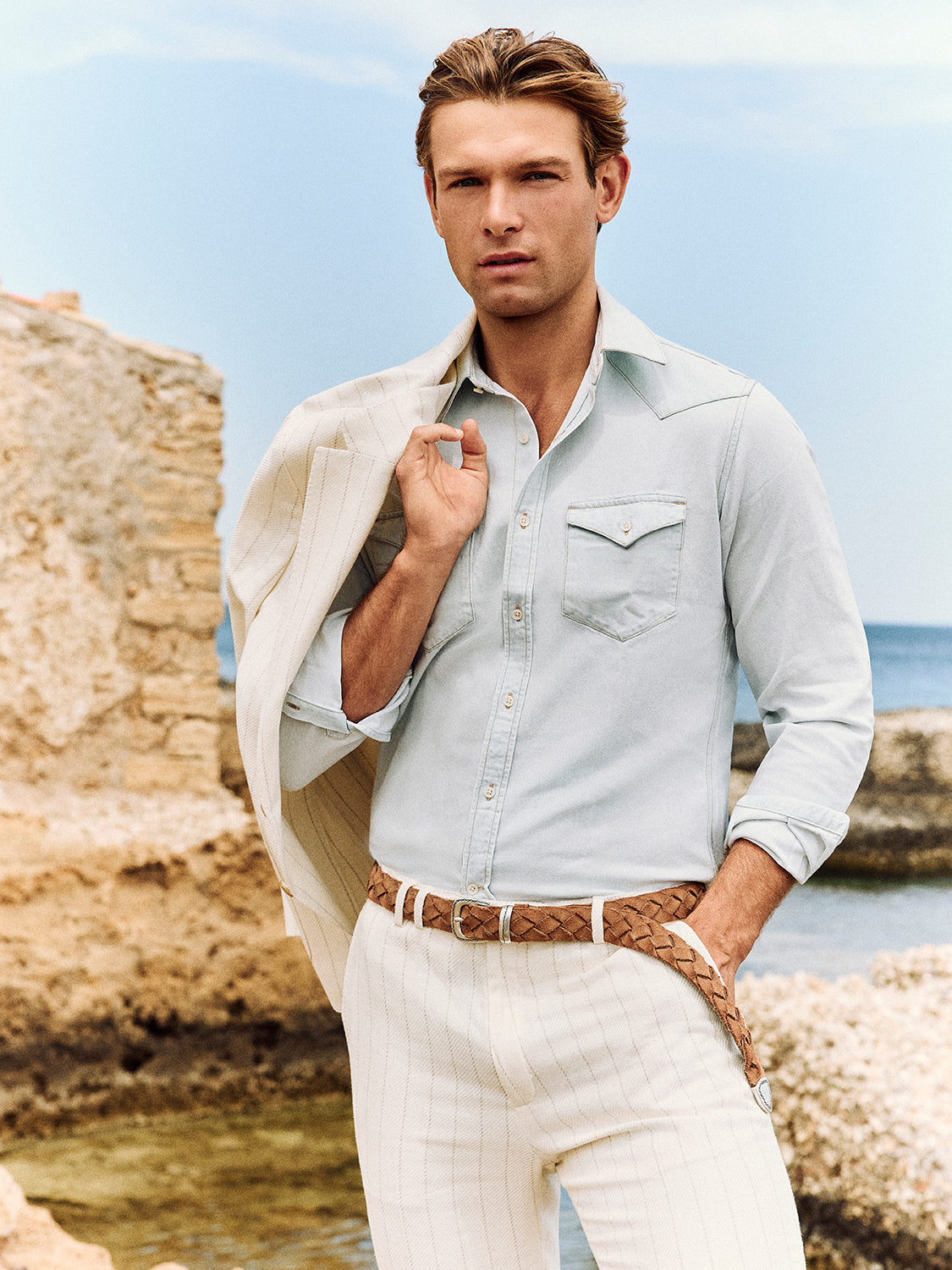 Blue bleached denim shirt