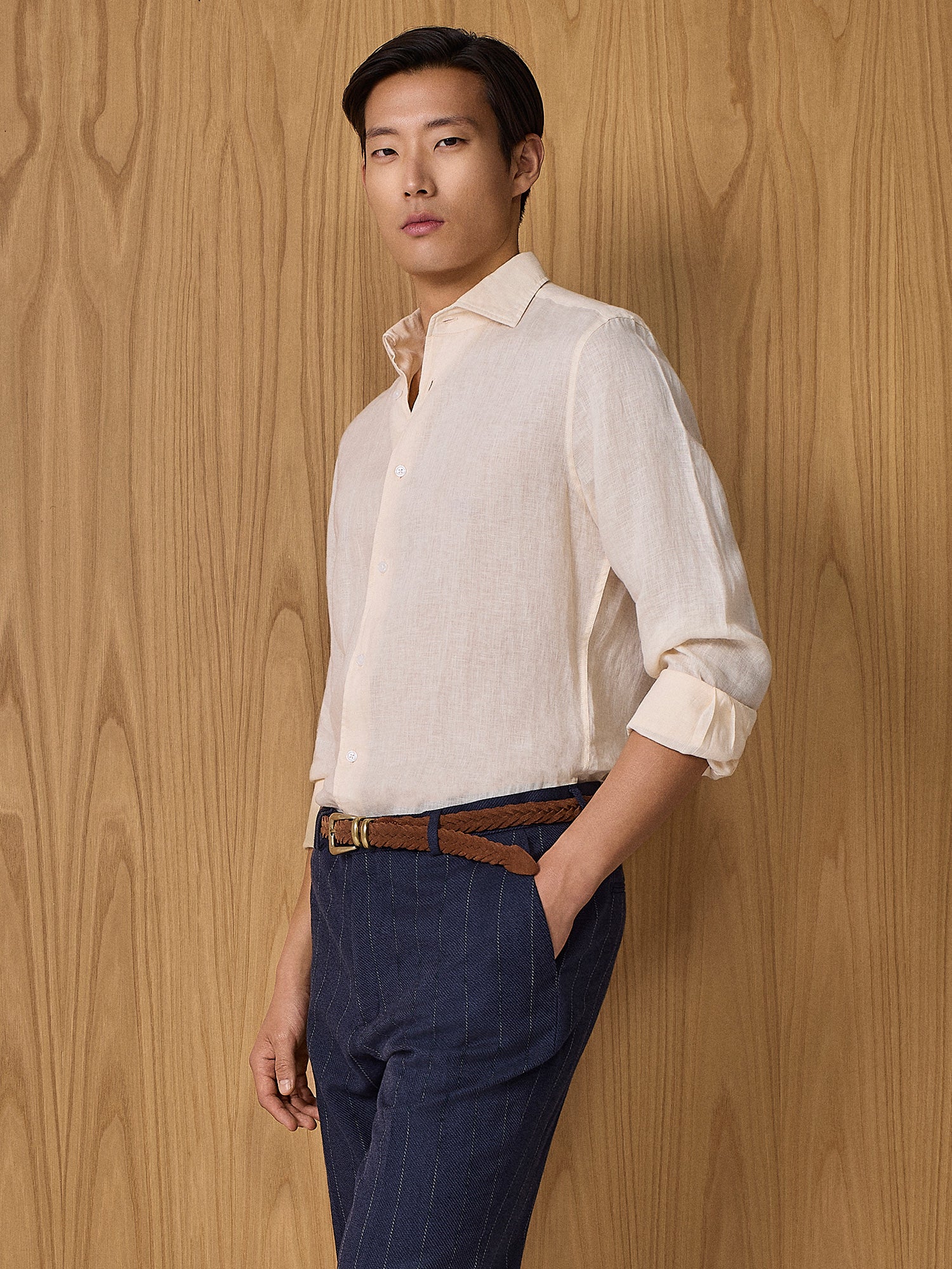 Camicia in lino apricot