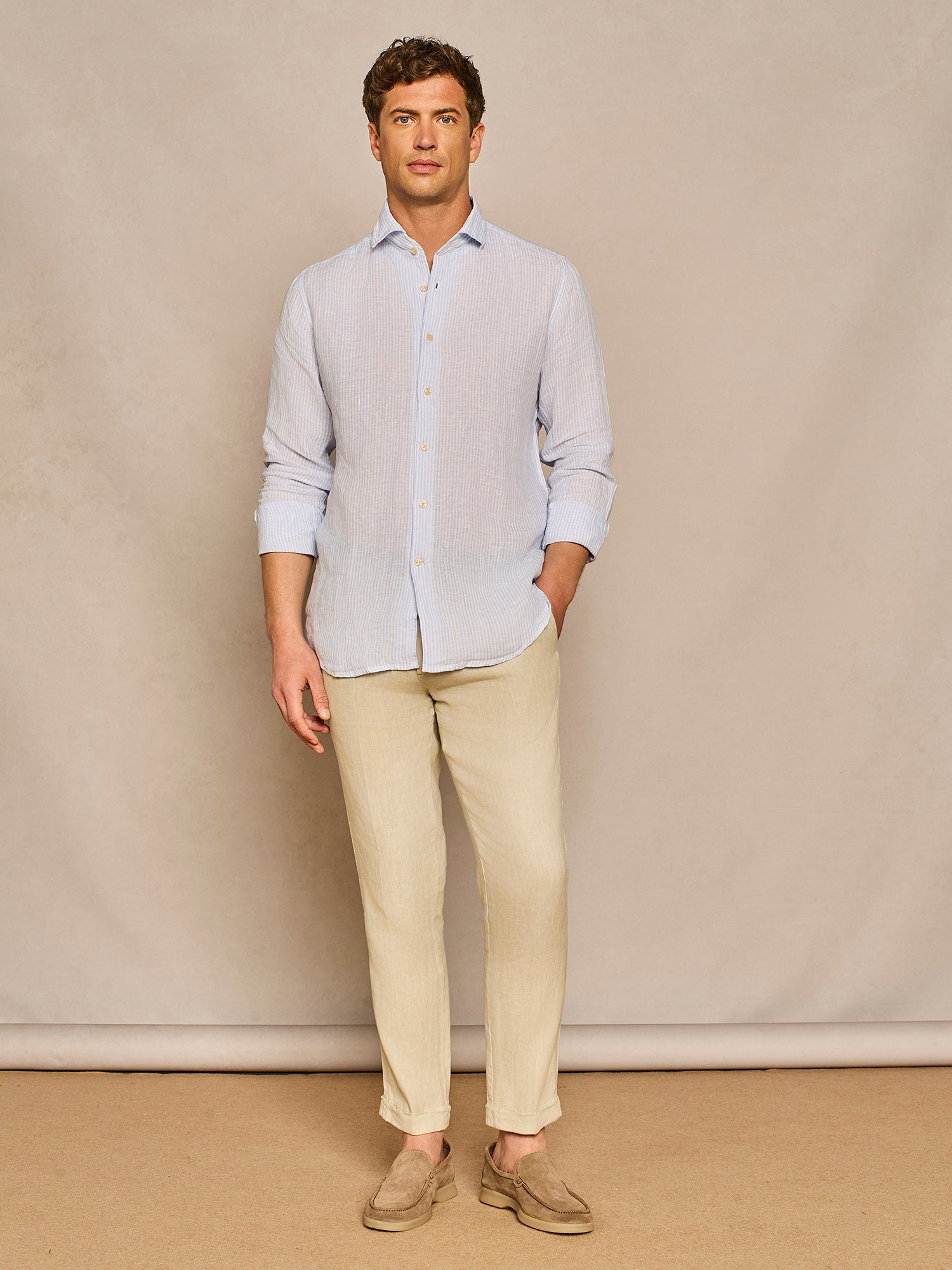 LIGHT BLUE STRIPED LINEN SHIRT