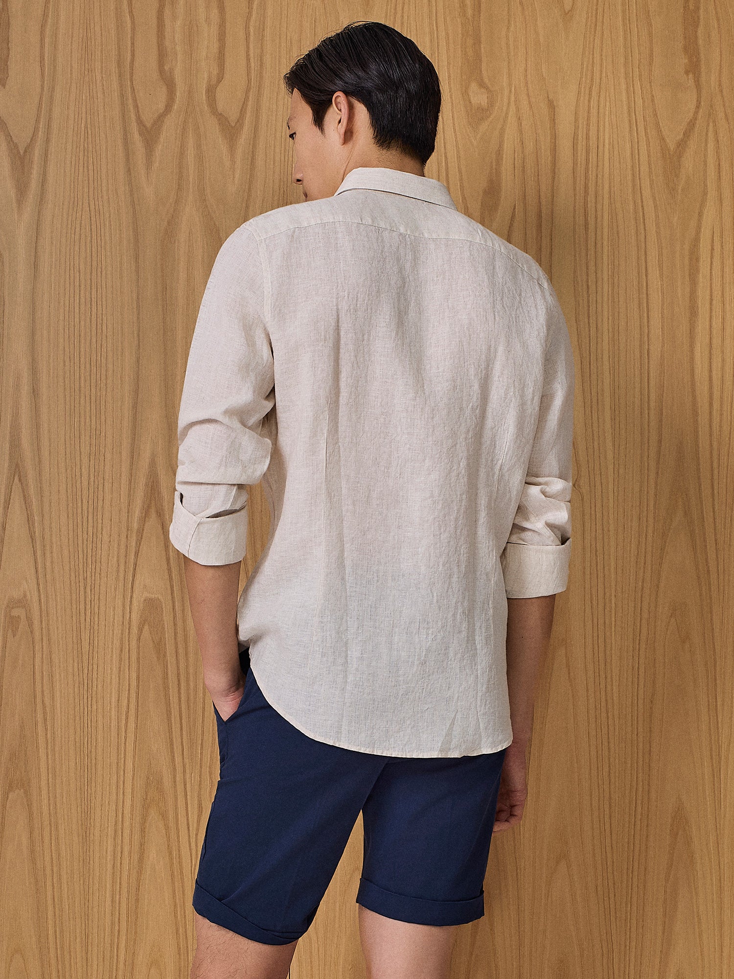 Camicia lino con tasche beige