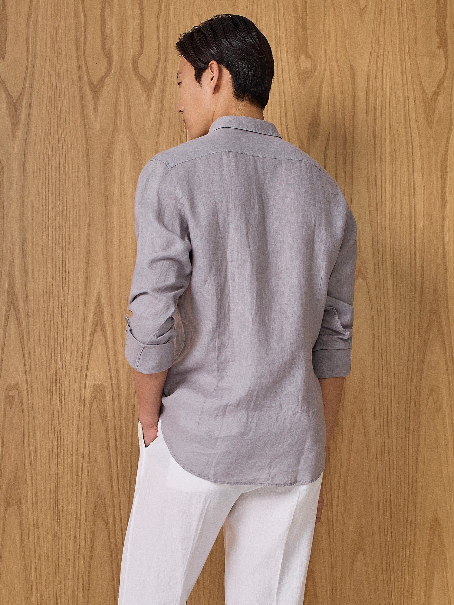 Camicia lino con tasche grigio