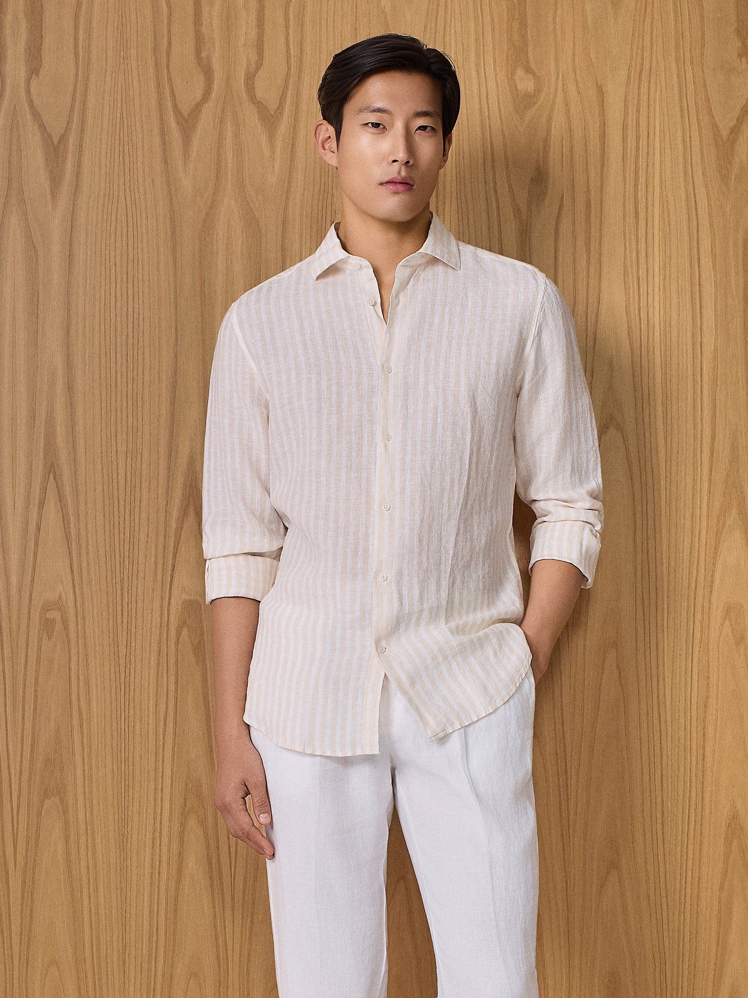 Camicia in lino a righe apricot