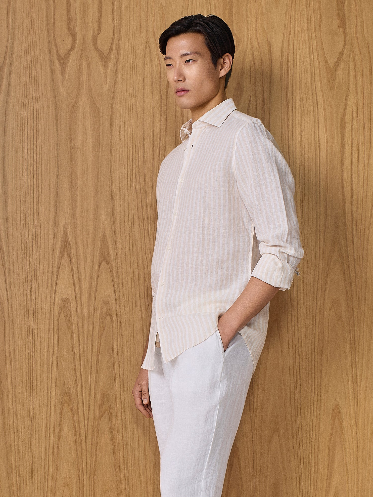 Camicia in lino a righe apricot