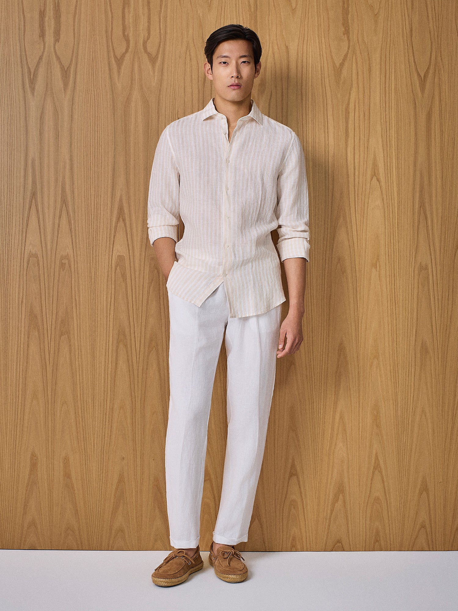 Camicia in lino a righe apricot