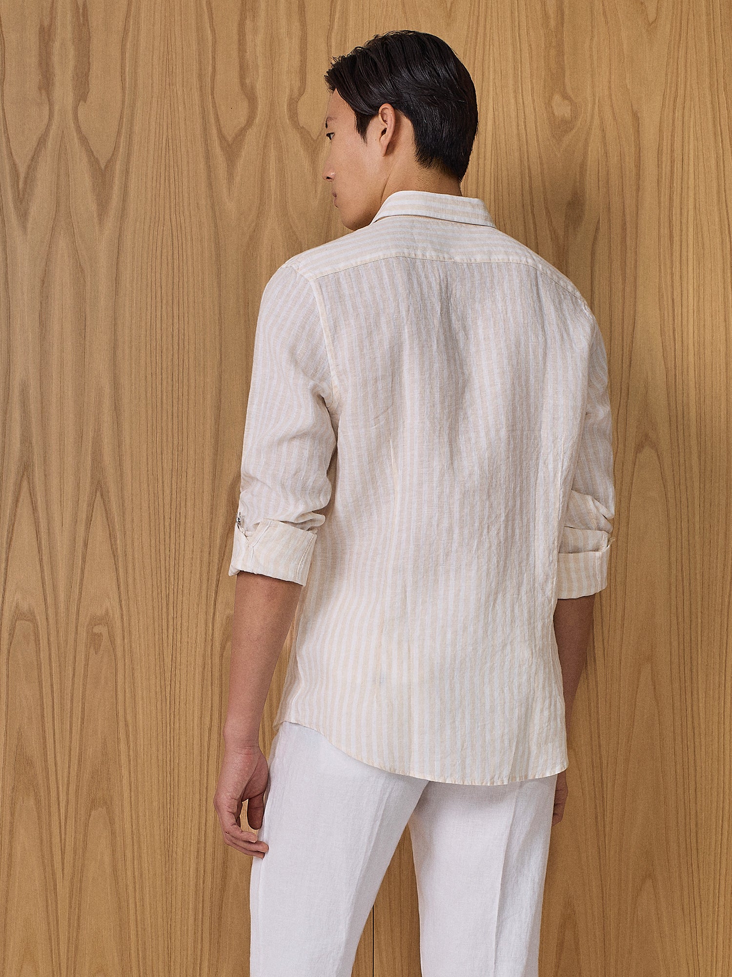 Camicia in lino a righe apricot