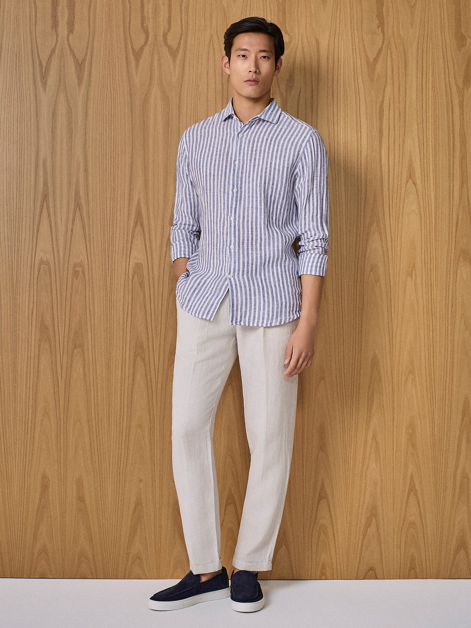 Camicia in lino a righe blu