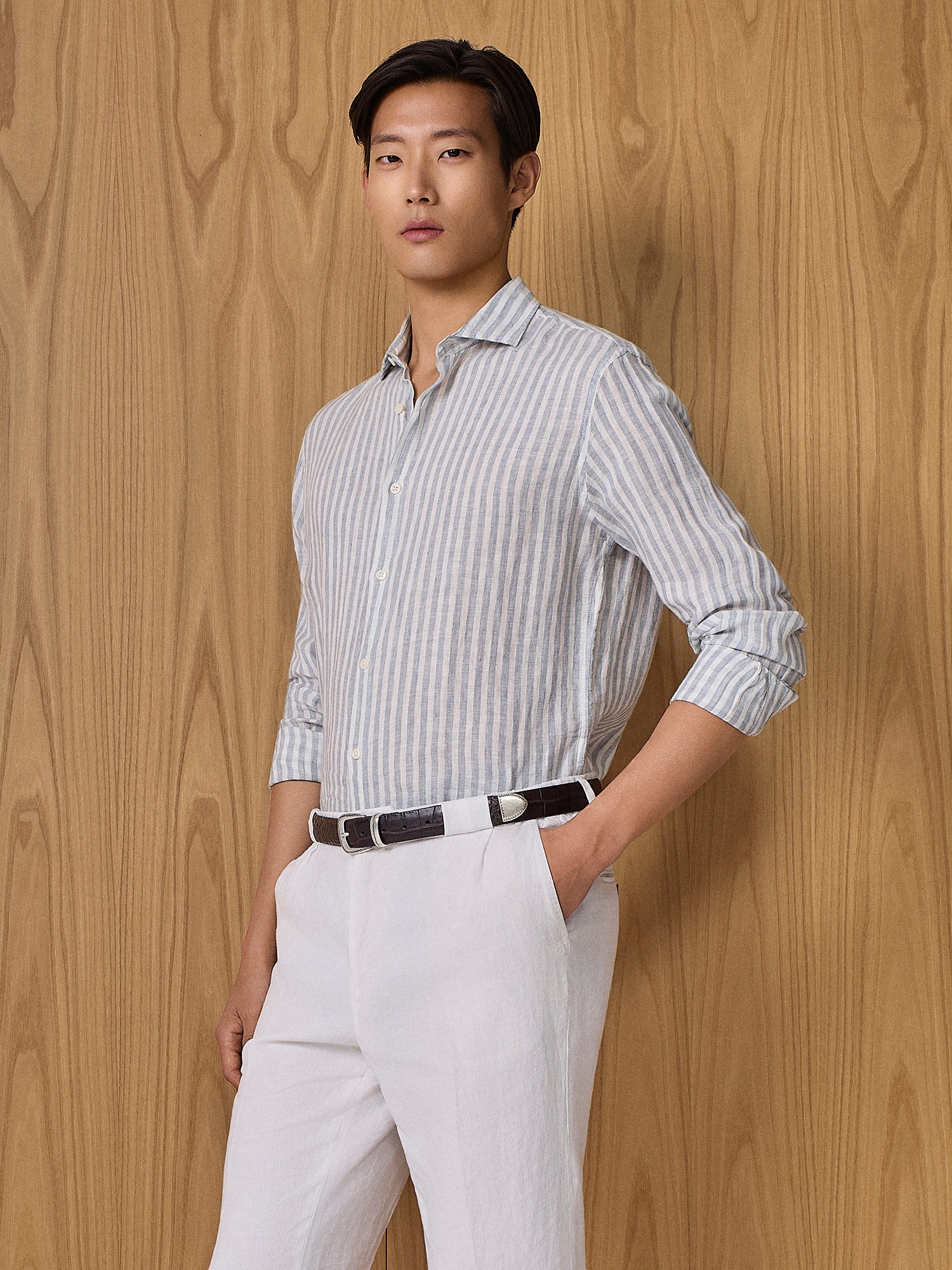 Camicia in lino a righe cloud