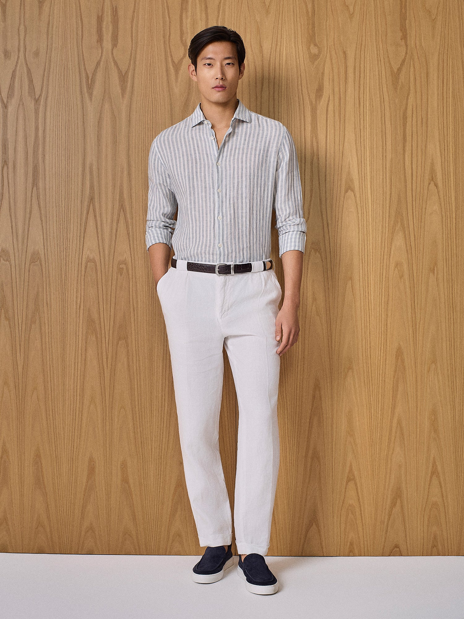 Camicia in lino a righe cloud