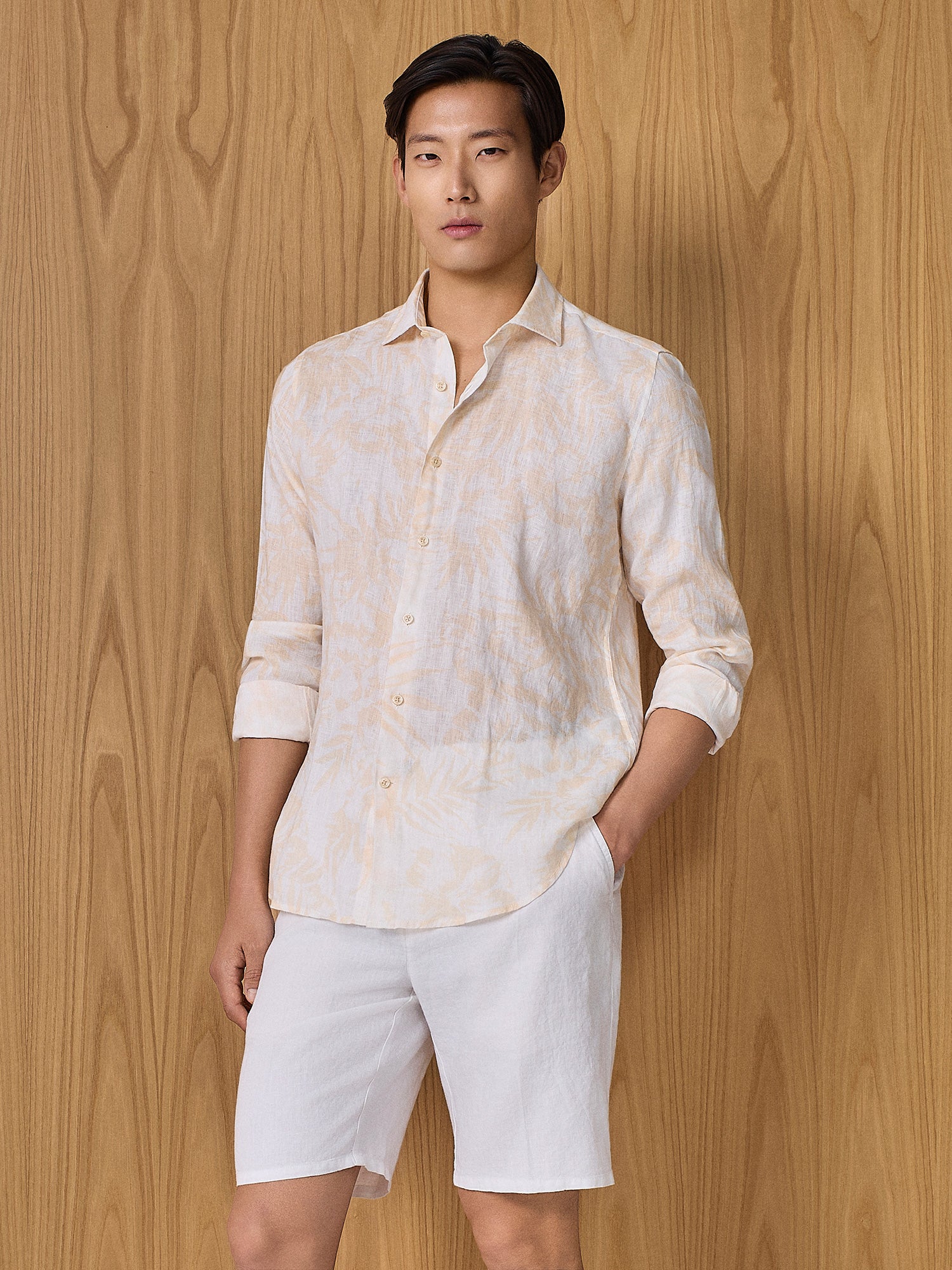 Camicia in lino stampa apricot