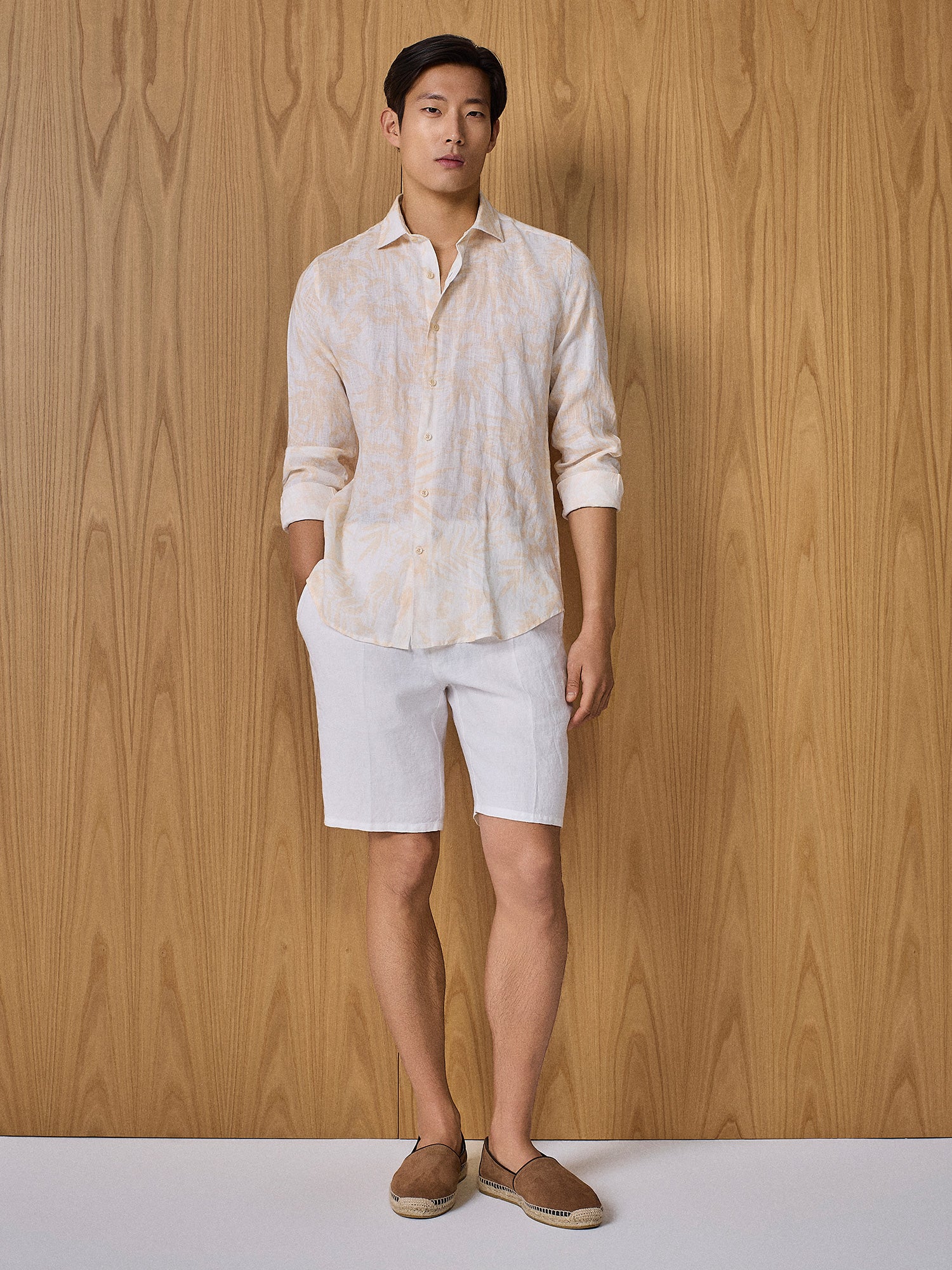 Camicia in lino stampa apricot