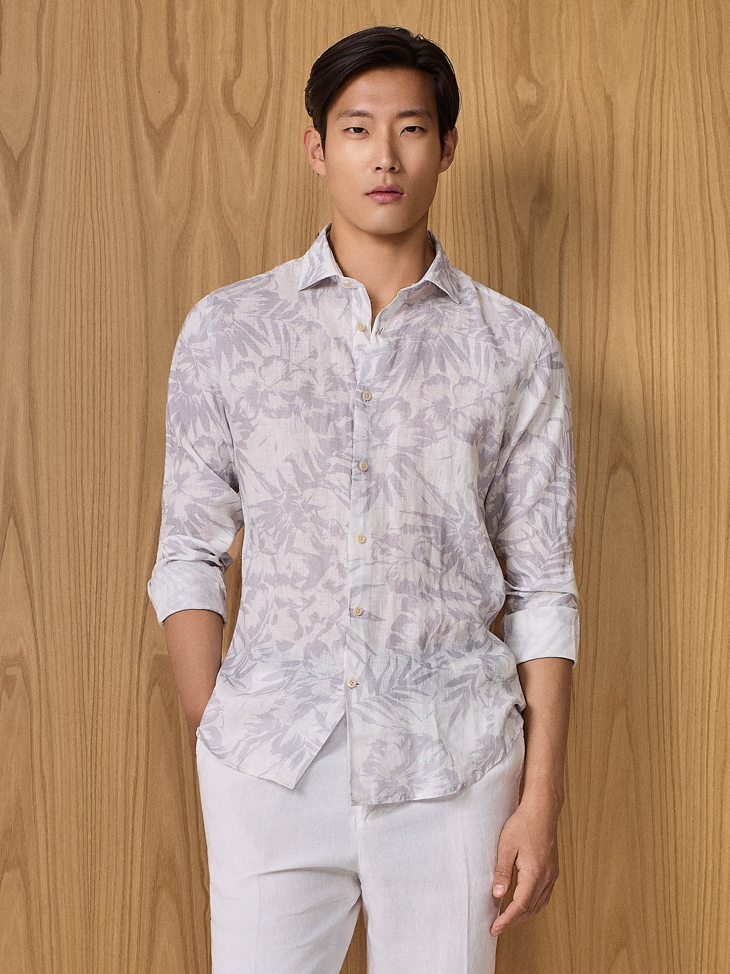 Camicia in lino stampa cloud