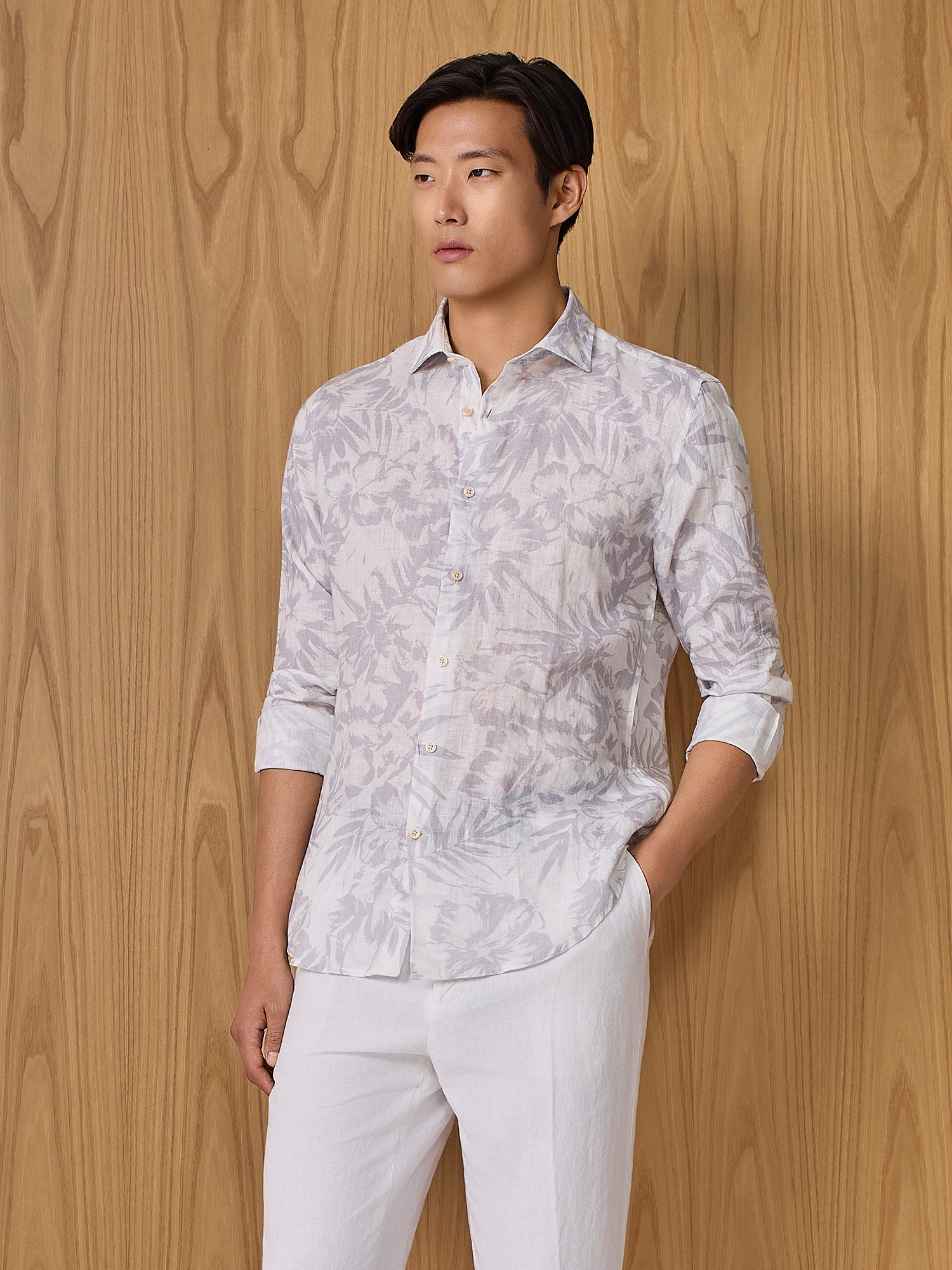 Camicia in lino stampa cloud