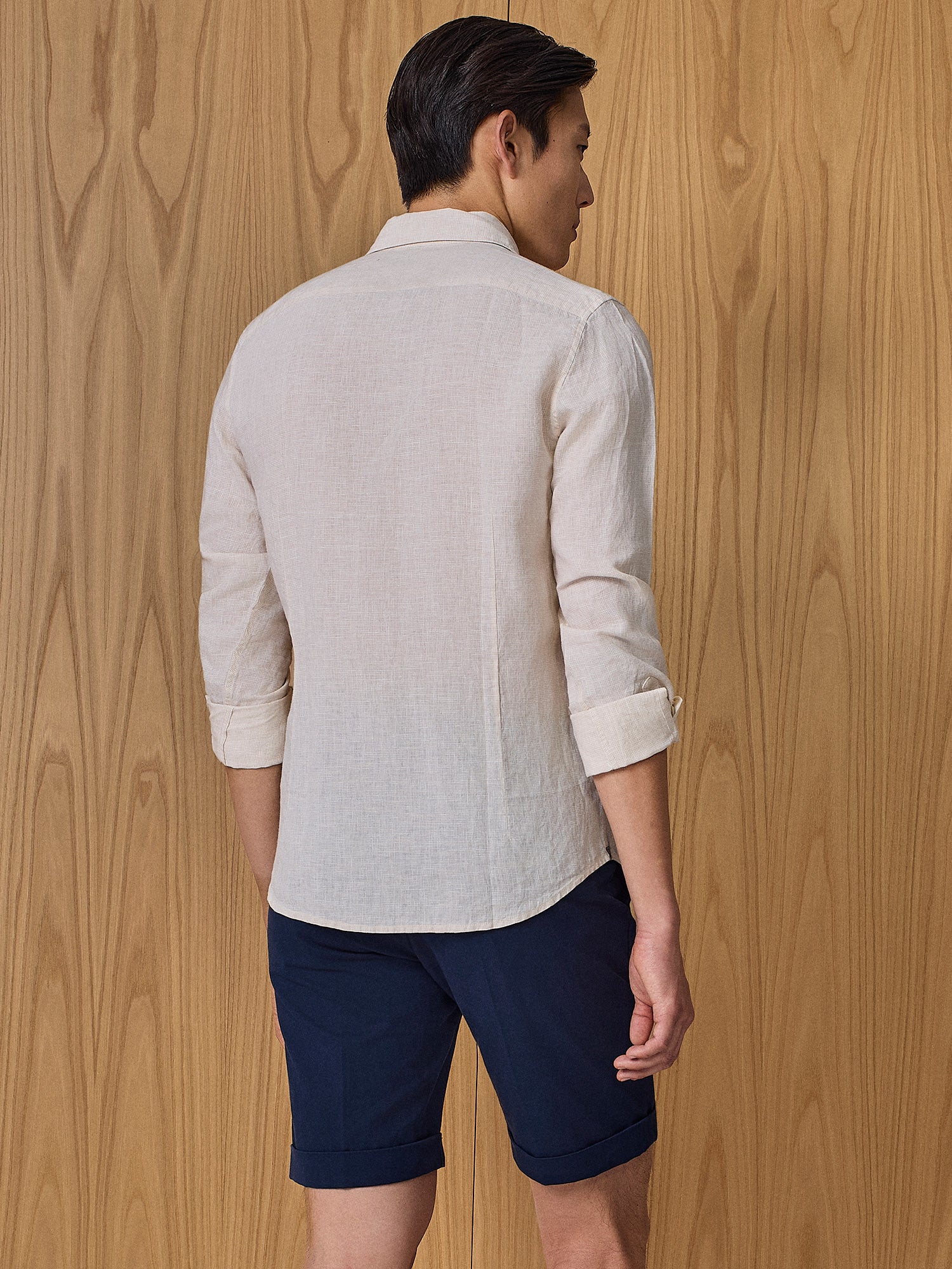 Camicia in lino pied de poule apricot