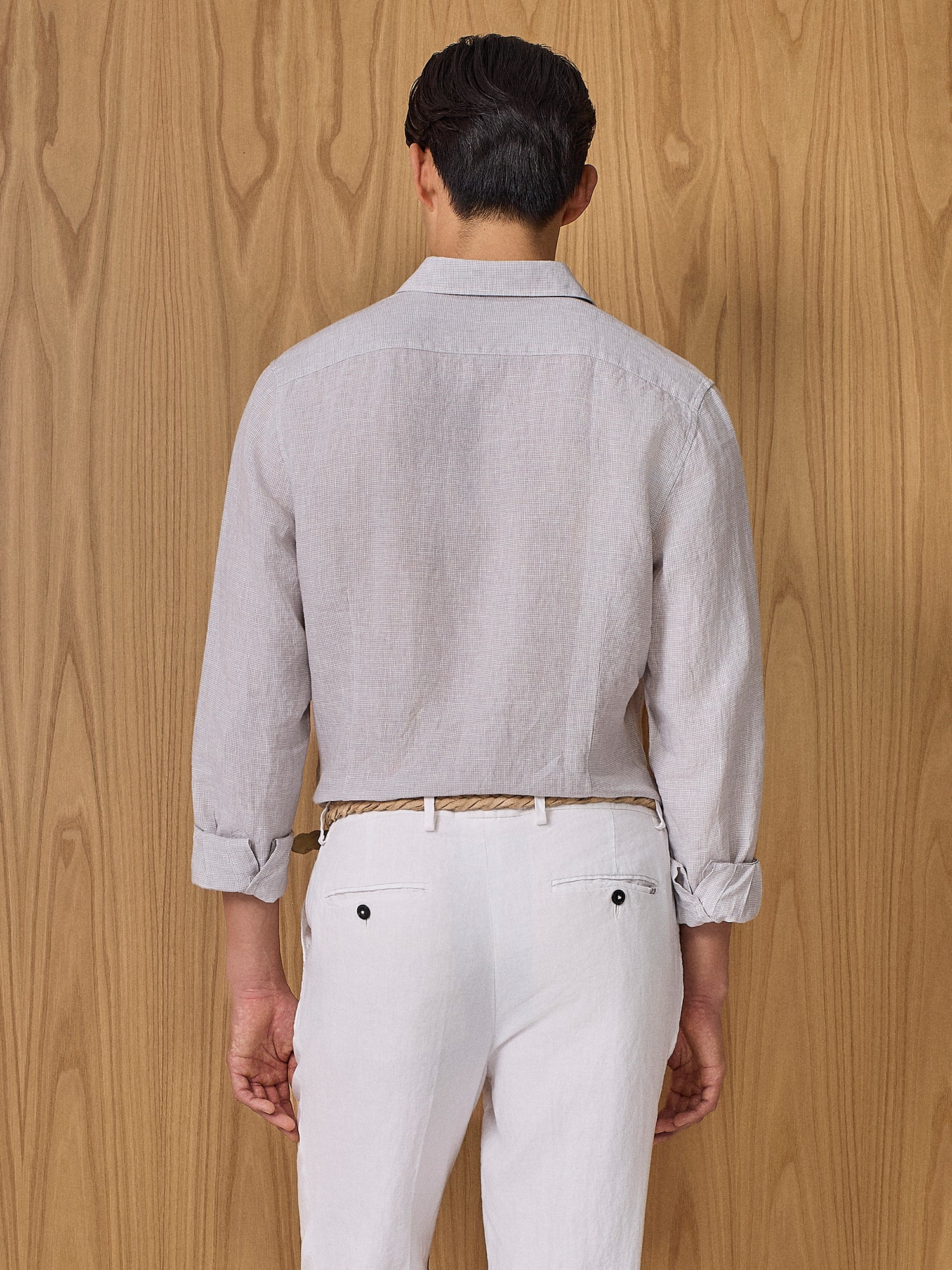 Camicia in lino pied de poule grigio chiaro