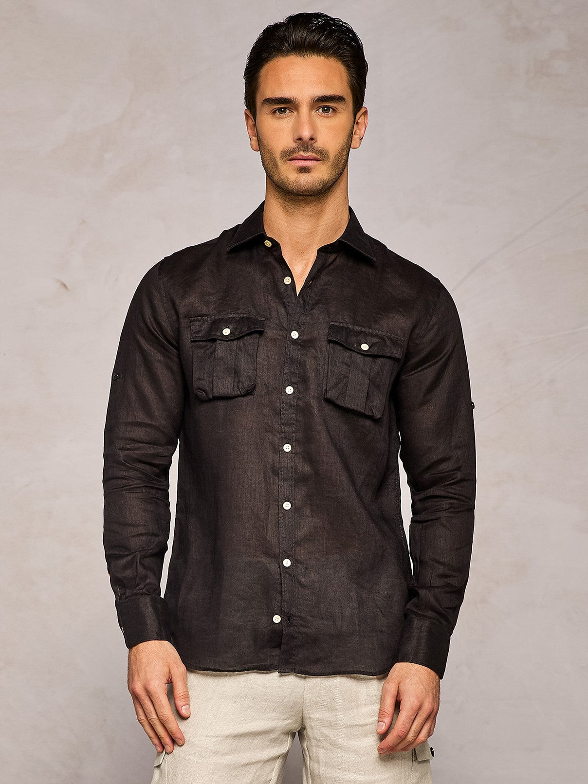 CAMICIA IN LINO SAFARI NERA