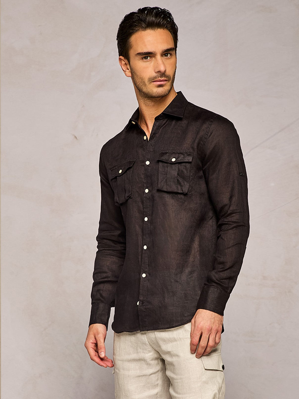 CAMICIA IN LINO SAFARI NERA