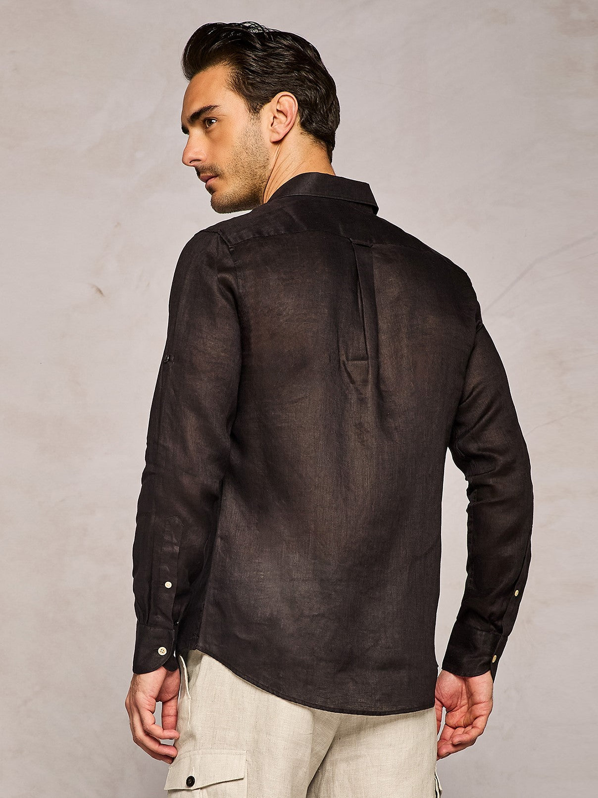 CAMICIA IN LINO SAFARI NERA