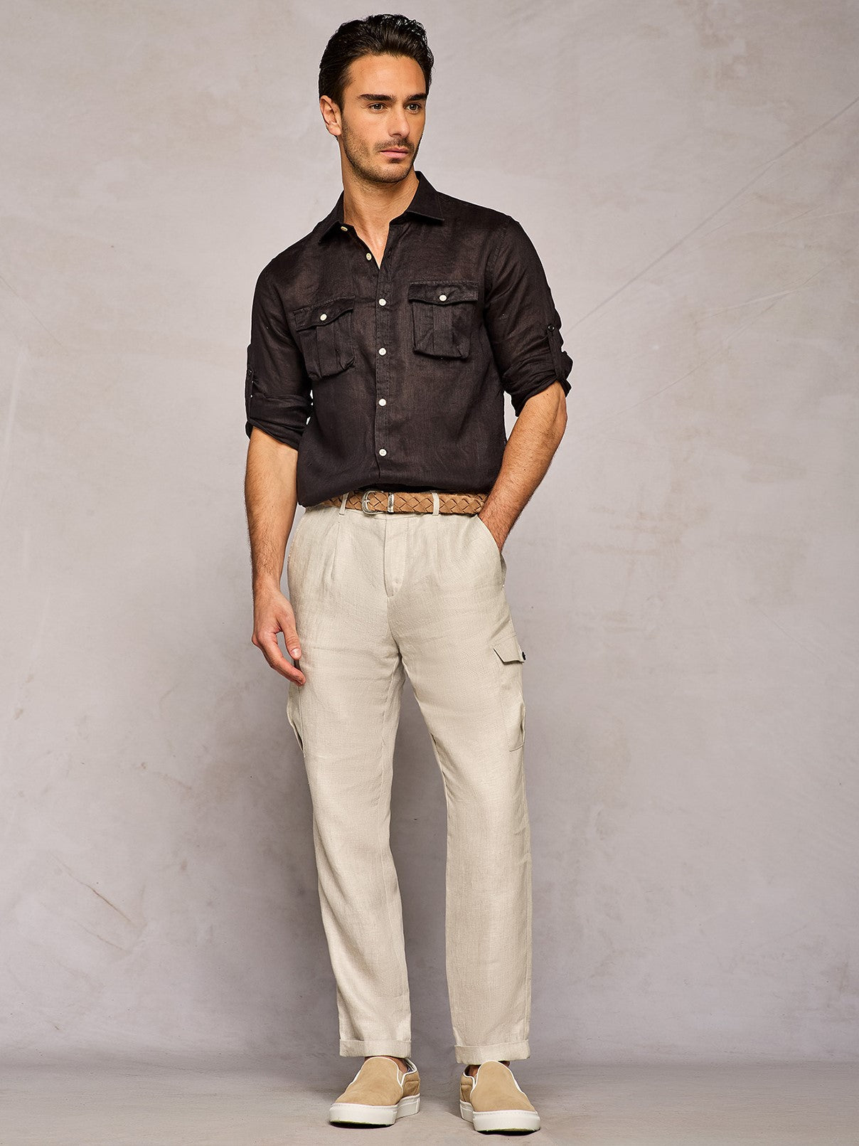 CAMICIA IN LINO SAFARI NERA