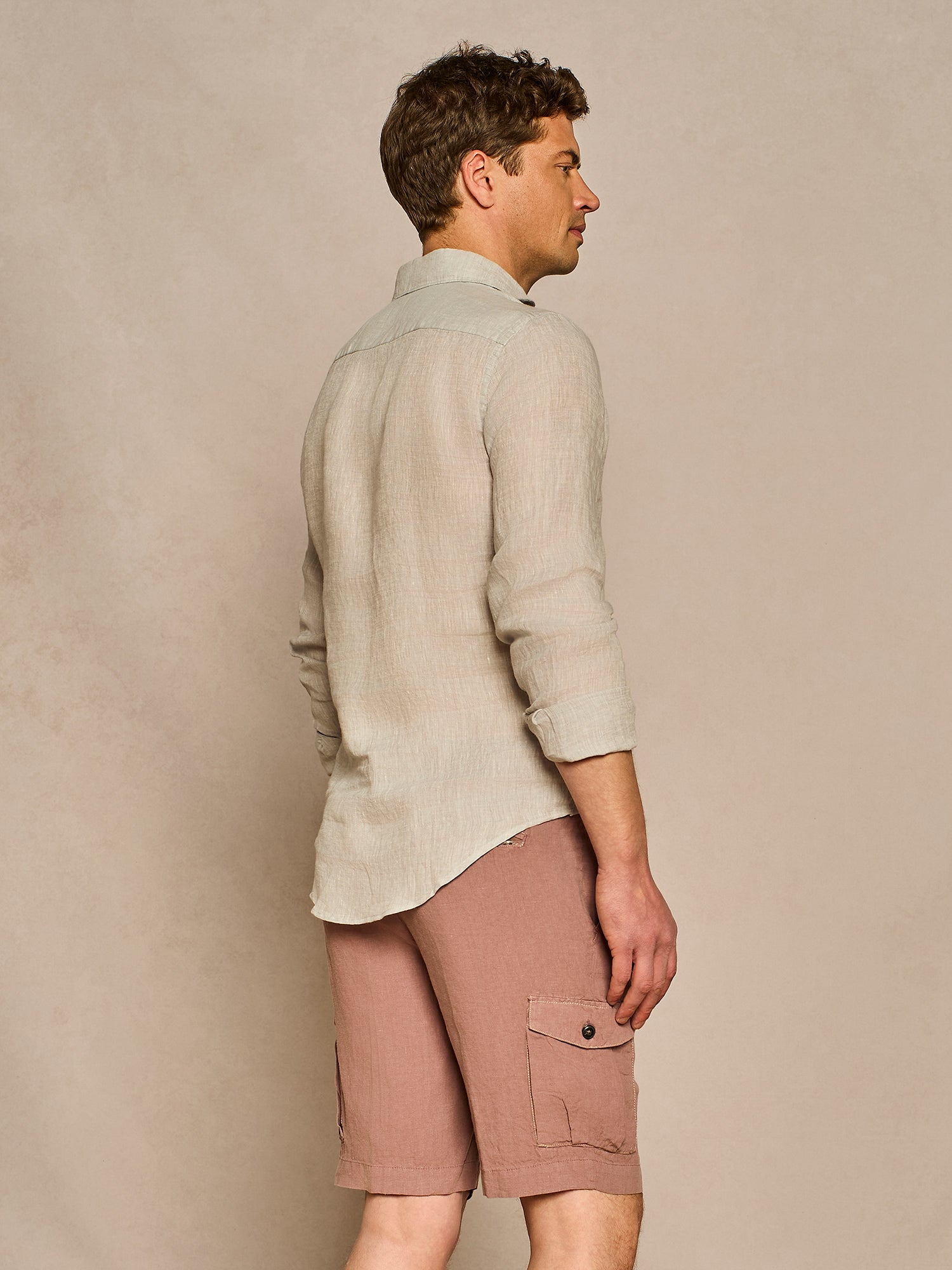 LIGHT GREY MELANGE HALF PLACKET LINEN SHIRT