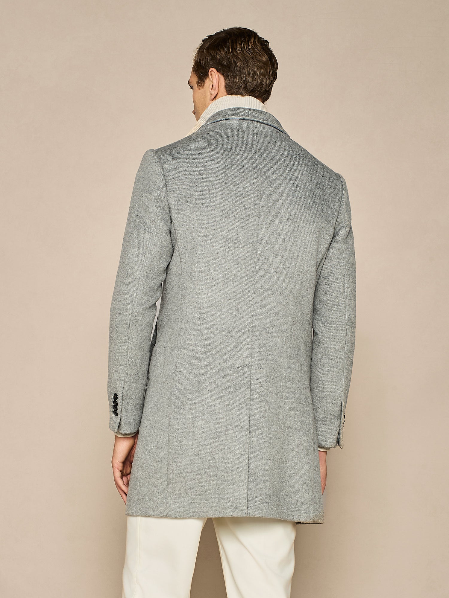 LIGHT GREY VELOUR COAT WITH KNITTED BIB