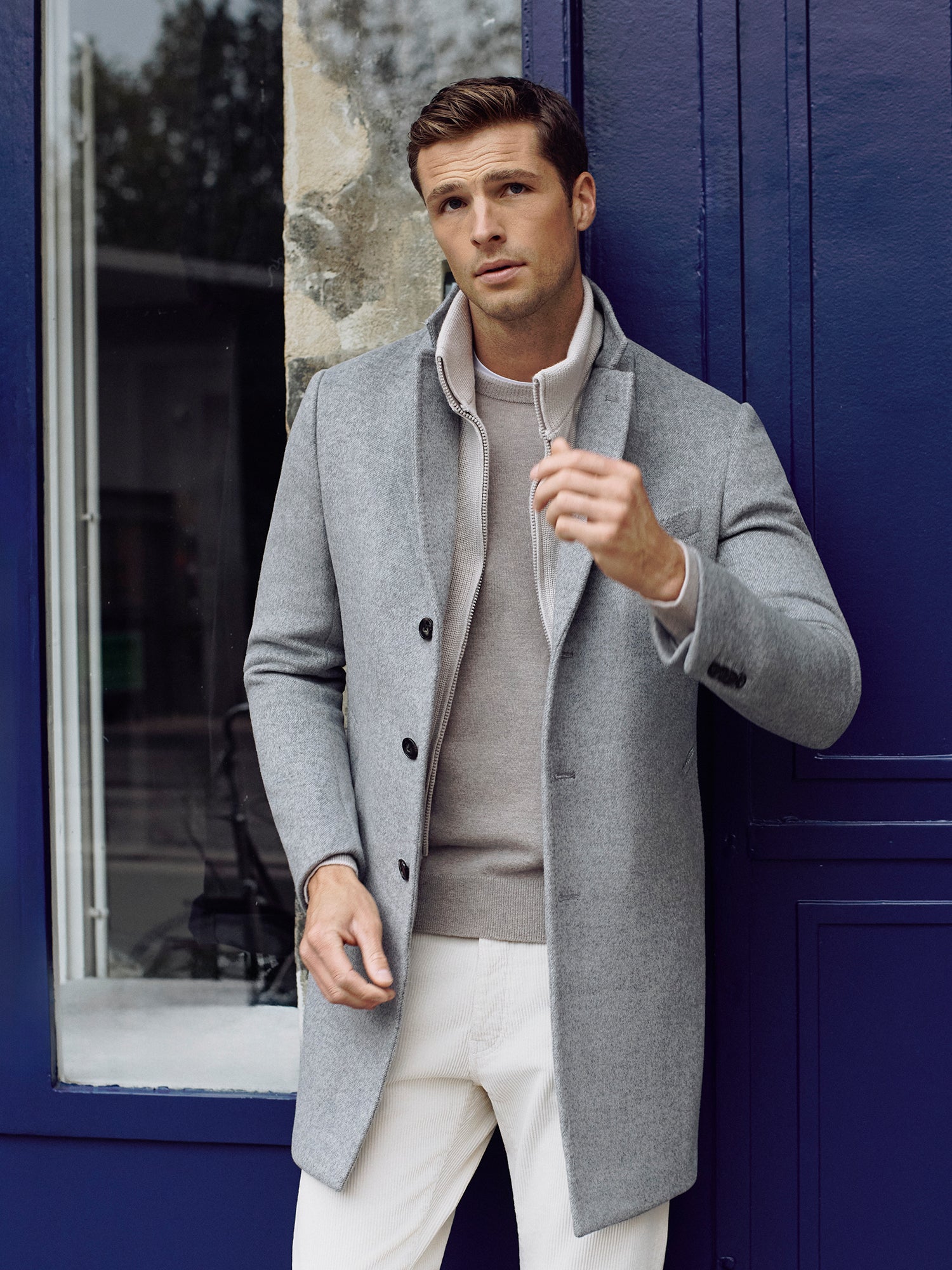 CAPPOTTO IN VELOUR CON PETTORINA IN MAGLIA GRIGIO CHIARO