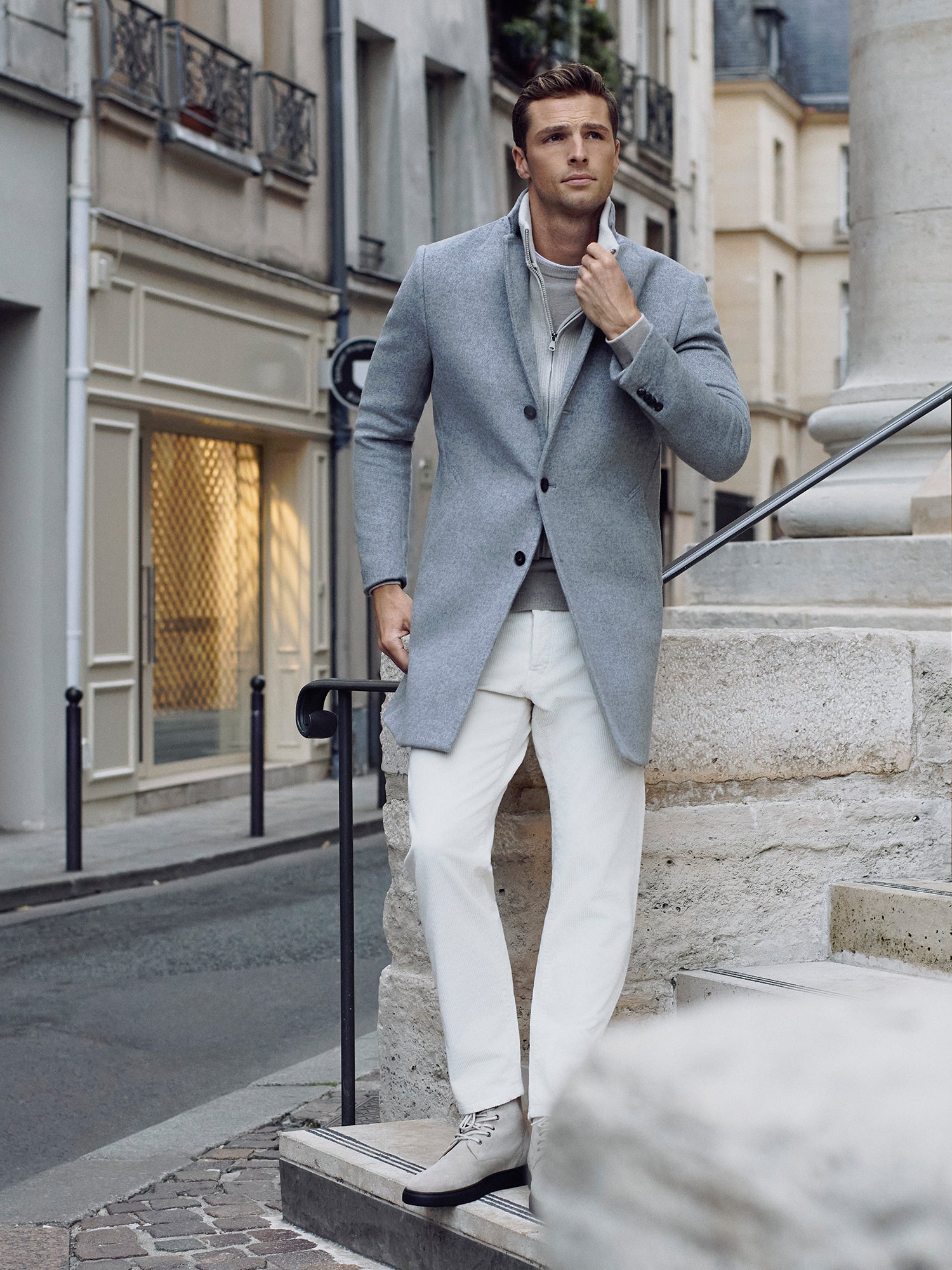 CAPPOTTO IN VELOUR CON PETTORINA IN MAGLIA GRIGIO CHIARO