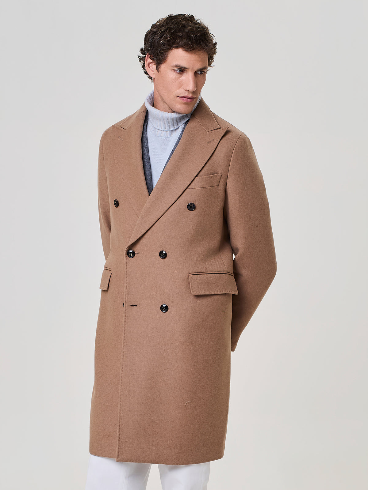 Camel double breasted wool coat