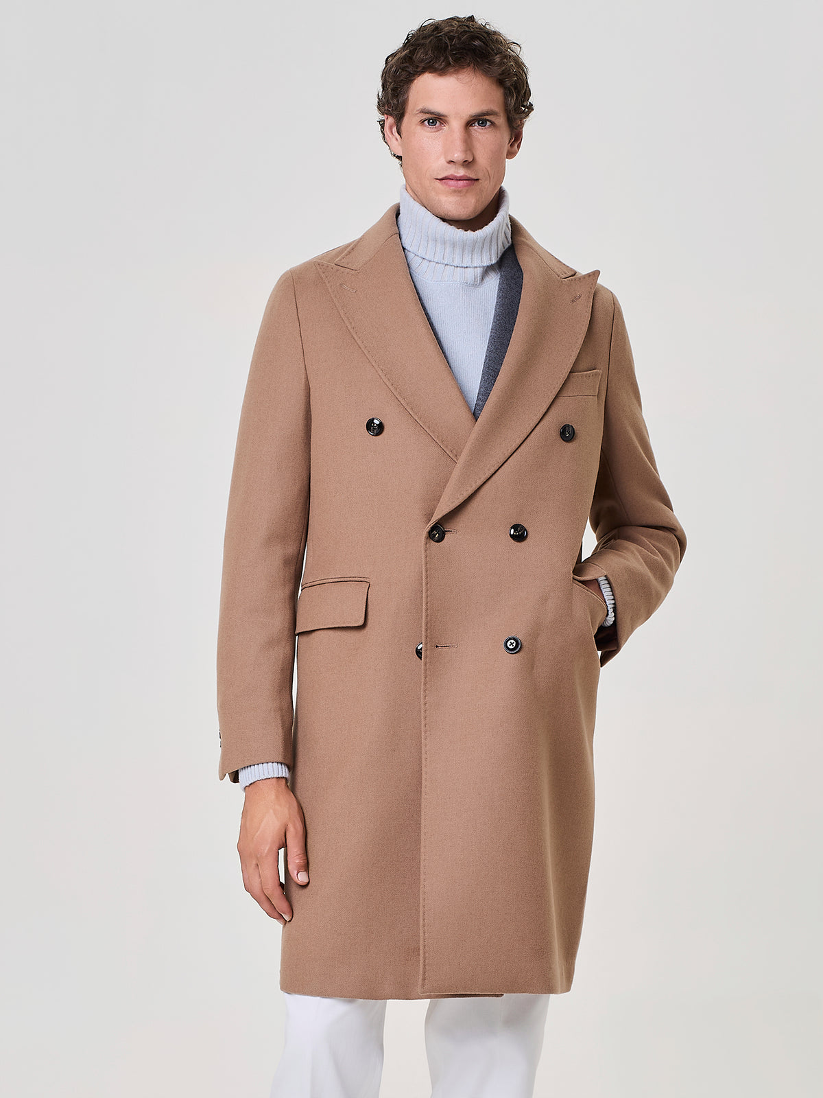 Camel double breasted wool coat