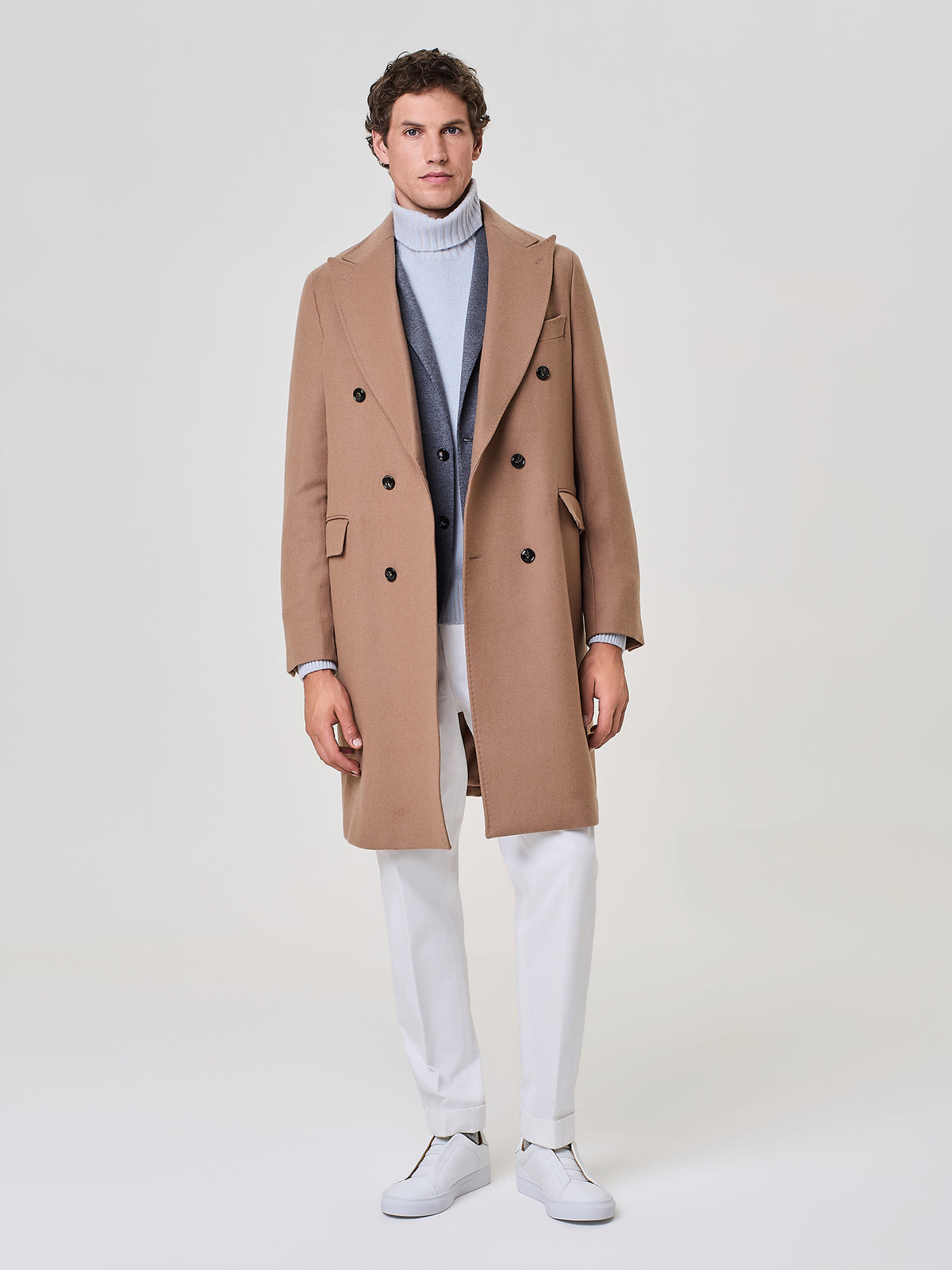 Camel double breasted wool coat