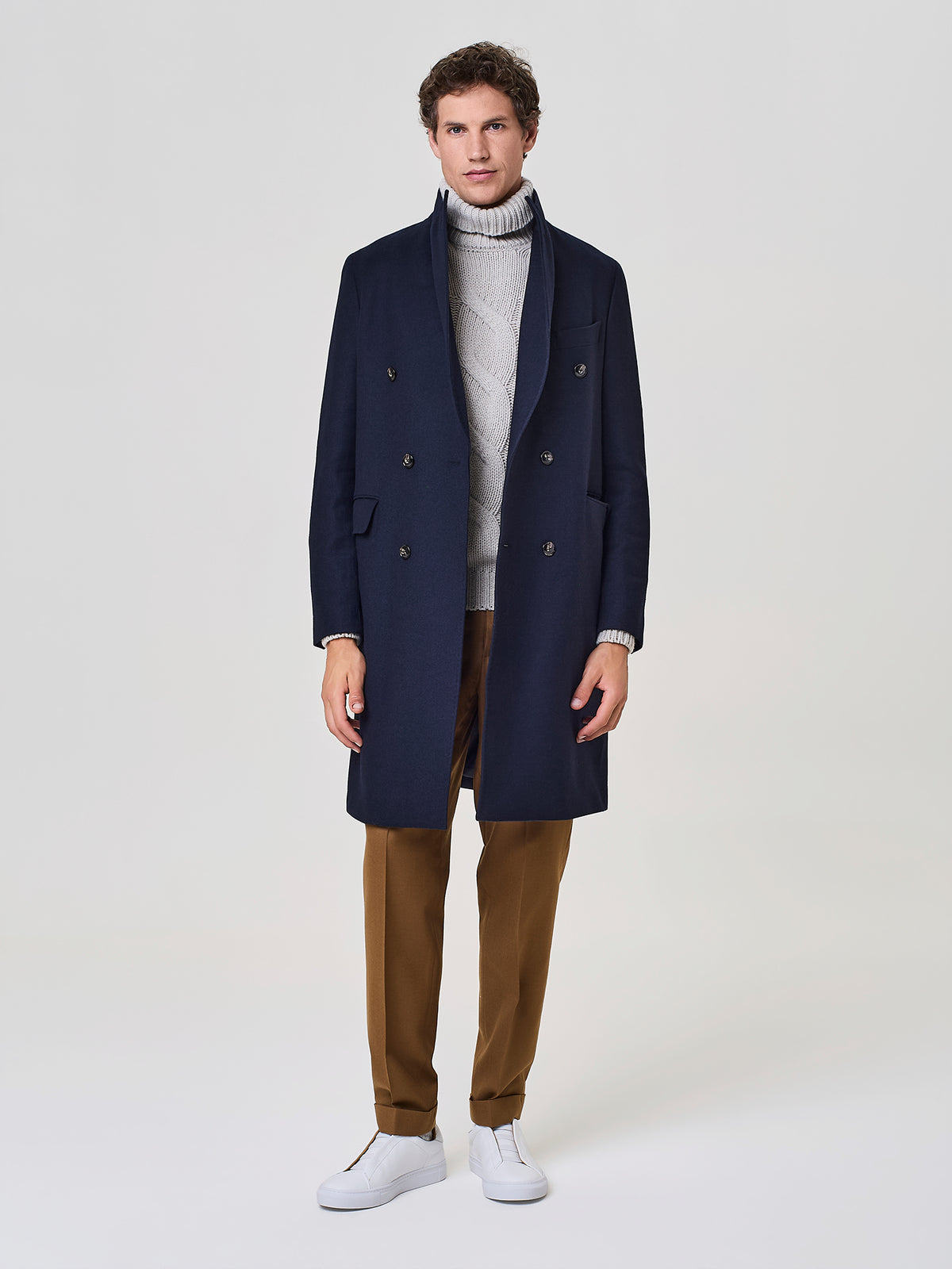 Blue double breasted wool coat