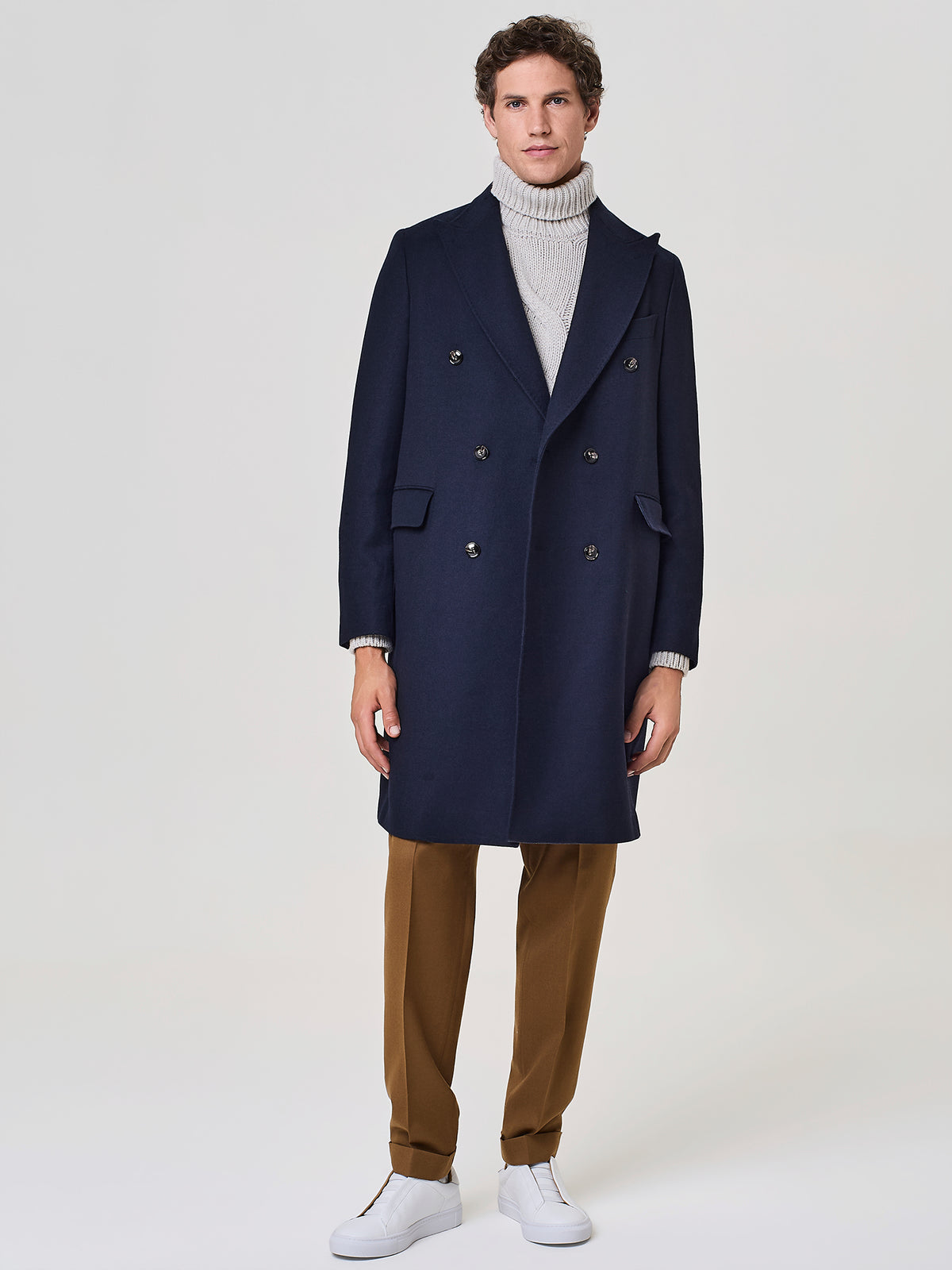 Blue double breasted wool coat