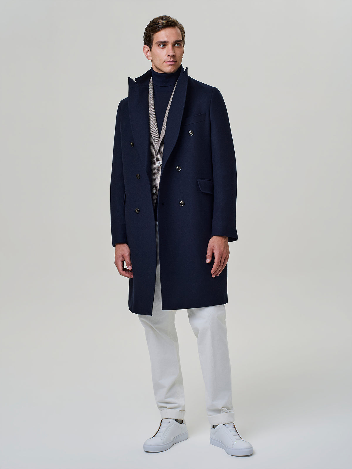 Blue Wool Blend Diagonal Double Breasted Coat