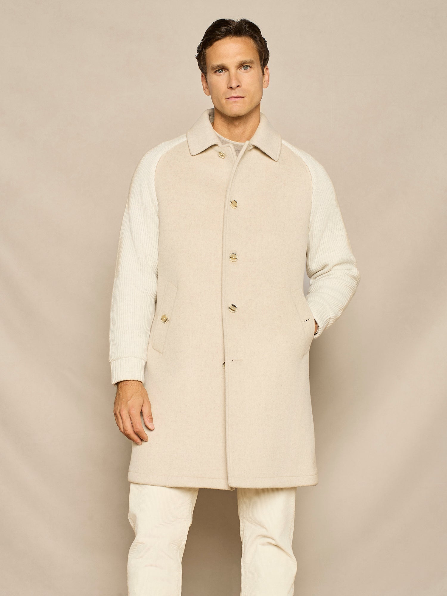 BEIGE OVER COAT WITH KNITTED SLEEVES