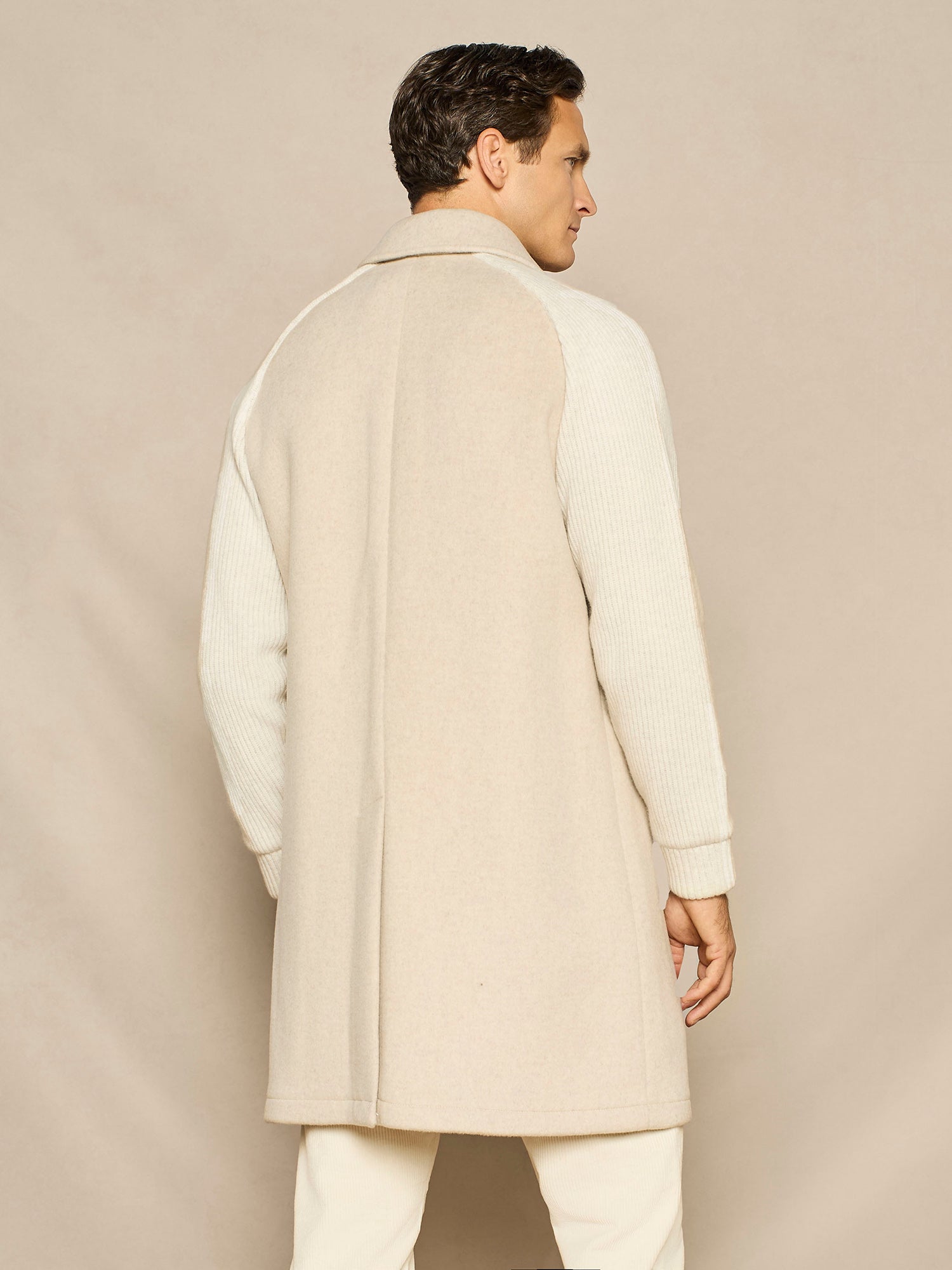 BEIGE OVER COAT WITH KNITTED SLEEVES